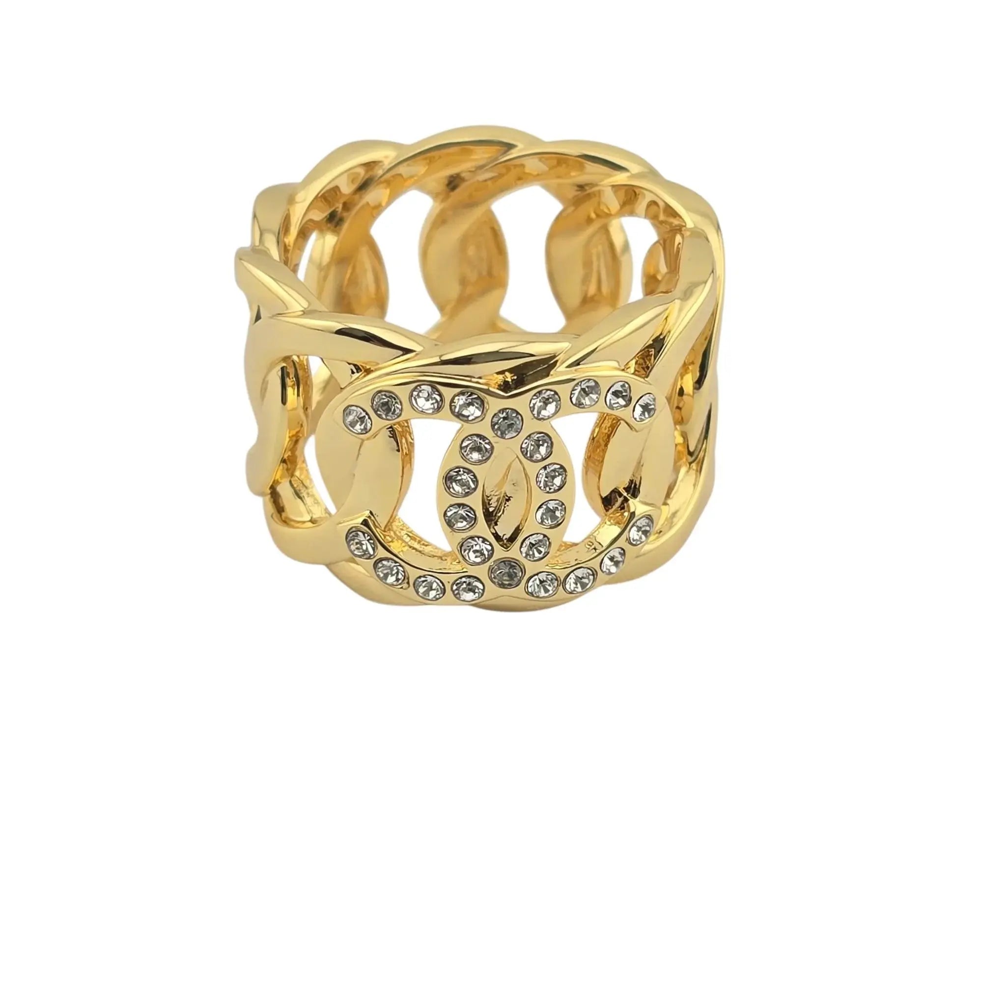 Chanel CC Gold Crystal Band Ring 2024 CHANEL