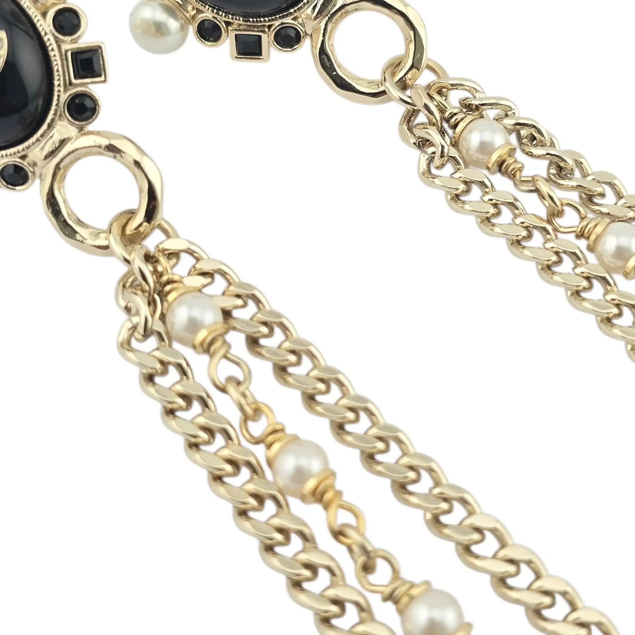 Chanel CC Black Gold Drop Earrings B22 CHANEL