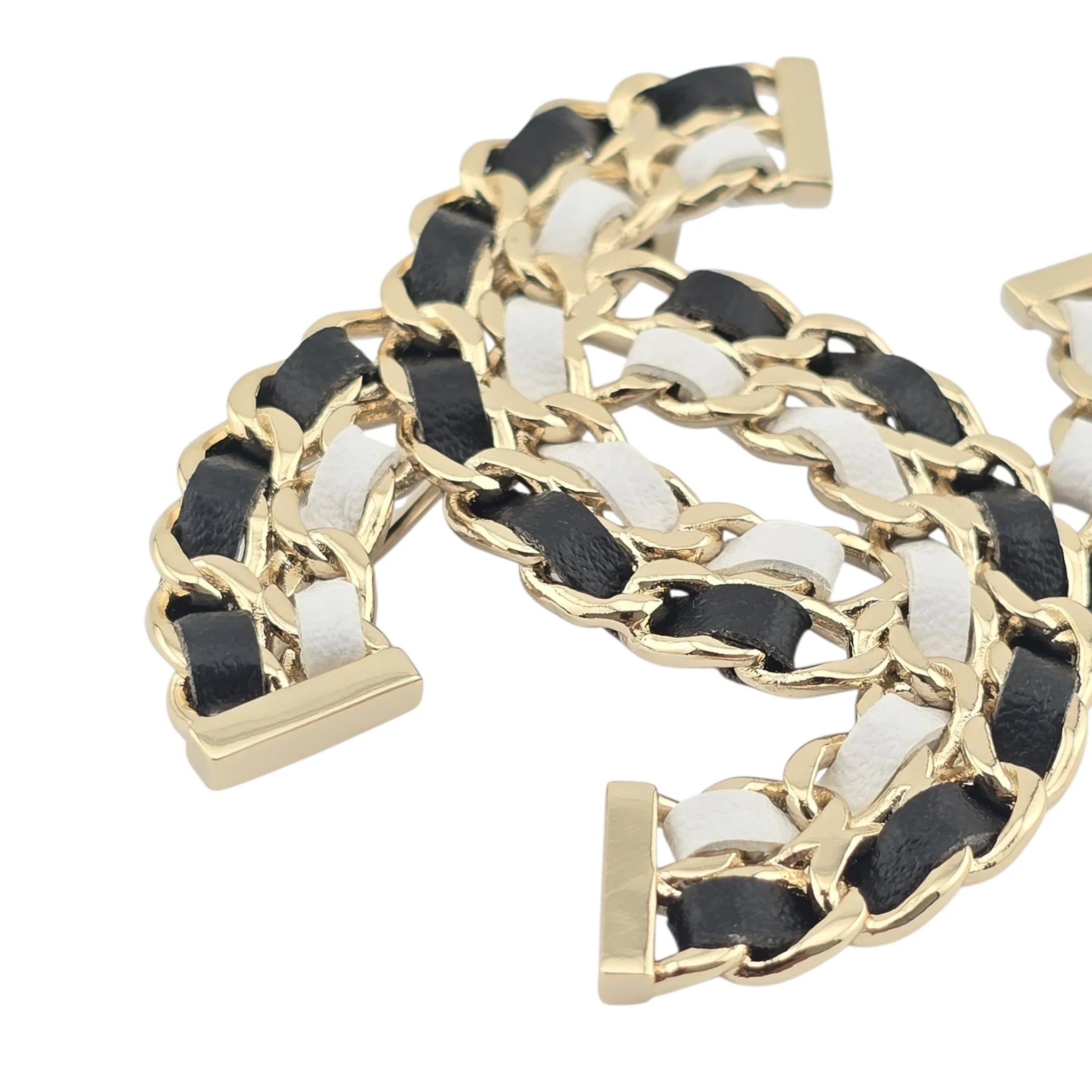 Chanel CC Lambskin Chain Brooch Black White Gold 2022 CHANEL