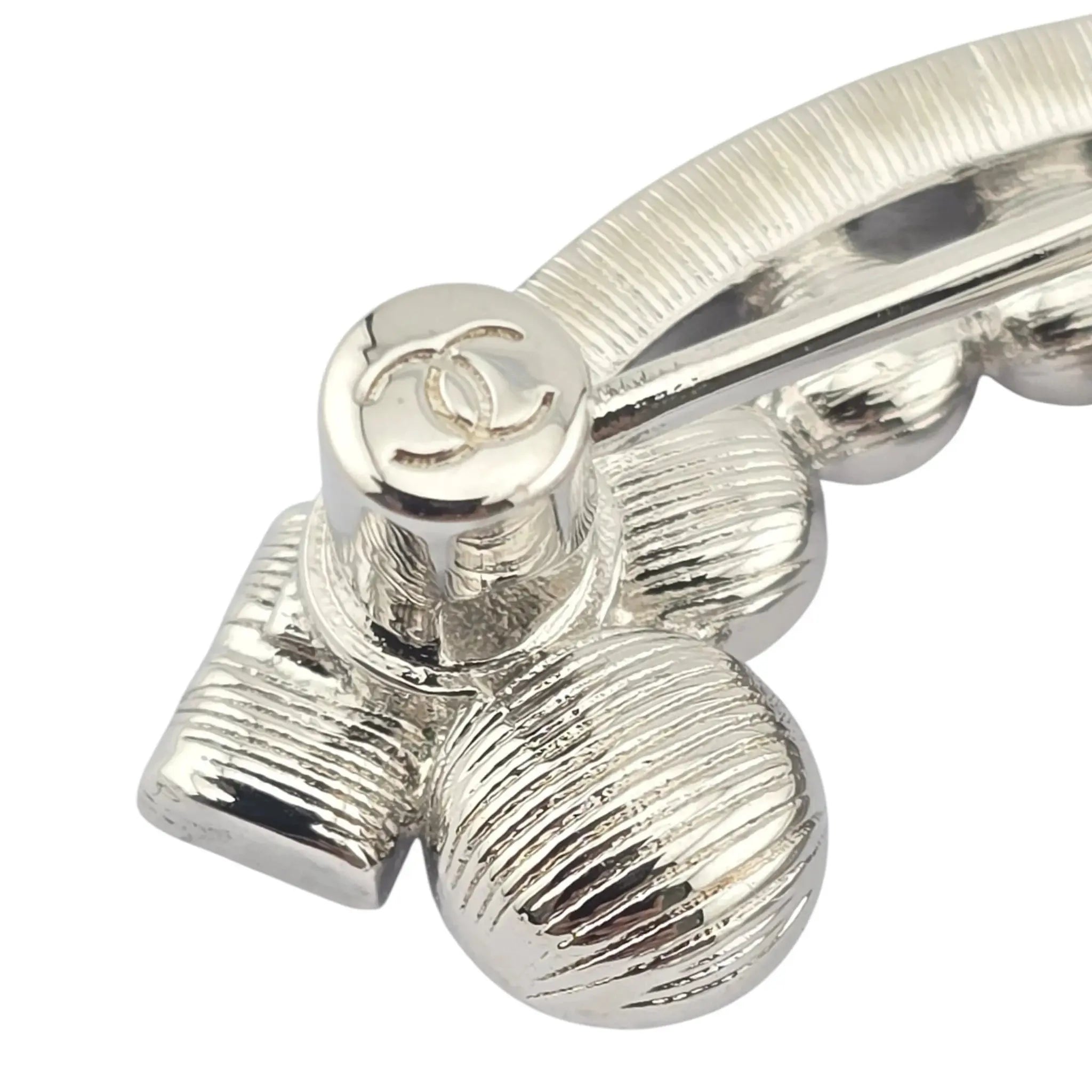 Chanel CC Metal Crystal Brooch Silver 2023 CHANEL