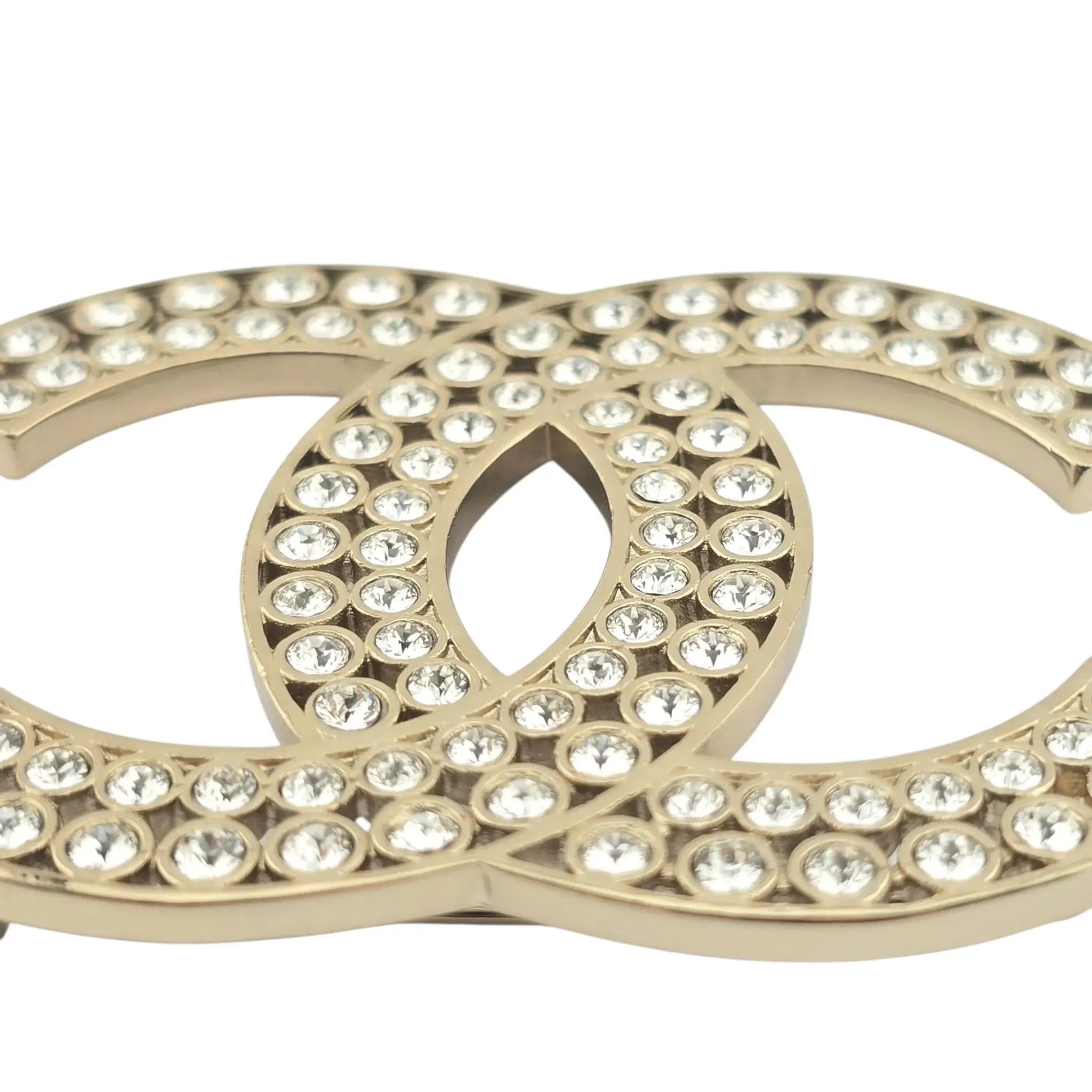 Chanel CC Metal Crystal Brooch Gold 2023 CHANEL