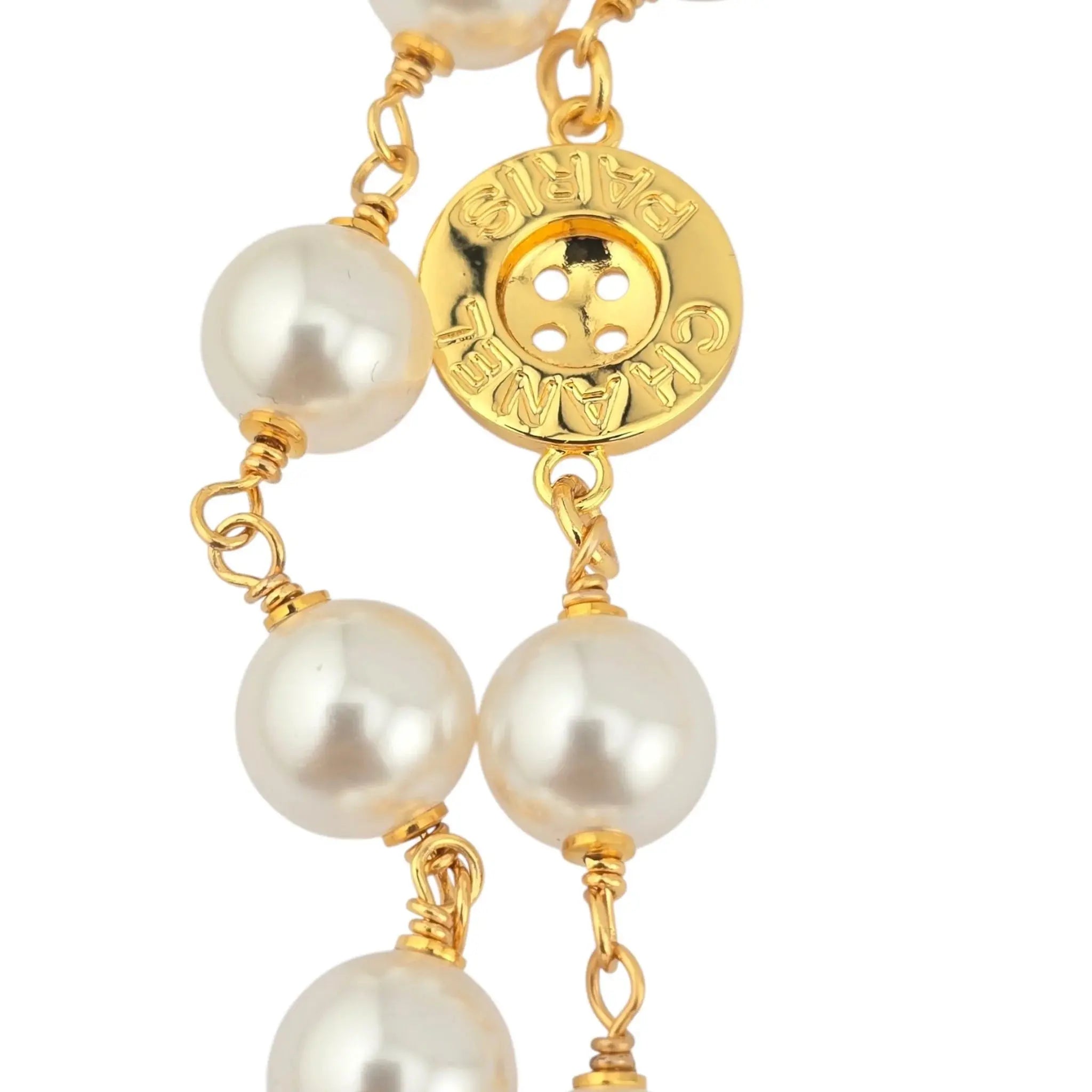 Chanel CC Faux Pearl Gold Button Pendant 2020 CHANEL