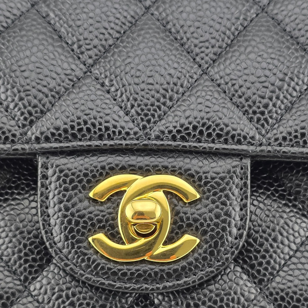 Chanel Medium Classic Flap Caviar Black Gold Hardware CHANEL