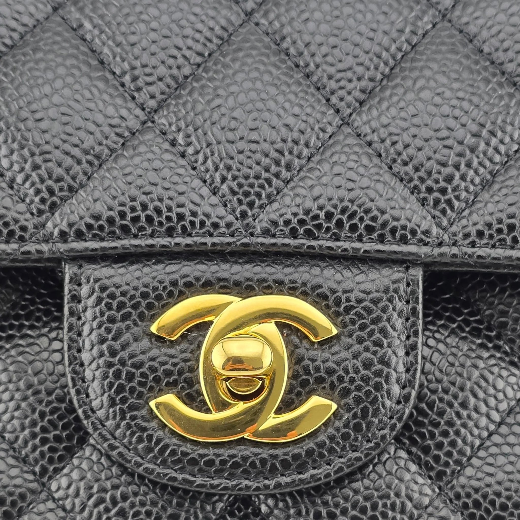 Chanel Medium Classic Flap Caviar Black Gold Hardware CHANEL