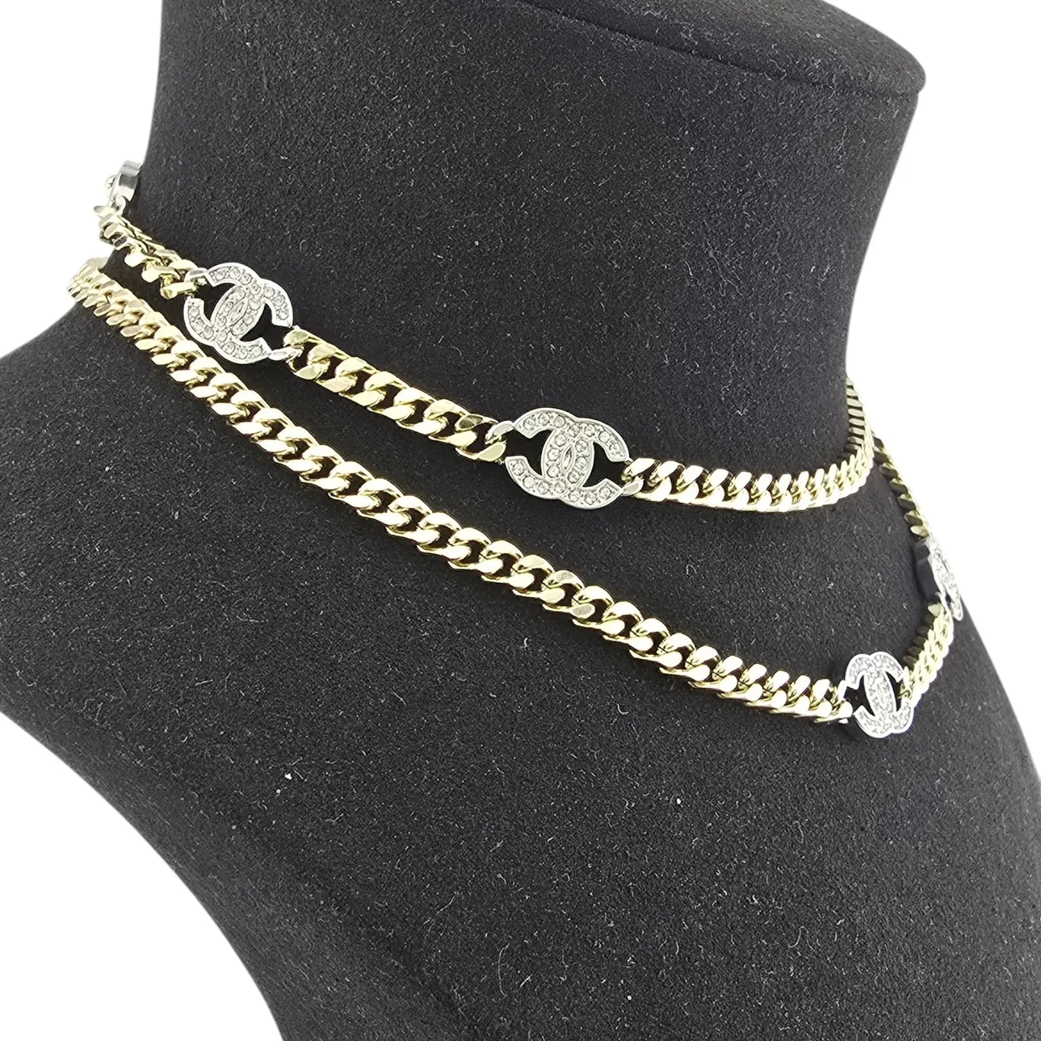 Chanel CC Gold Crystal Chain Silver Long Necklace 2021 CHANEL