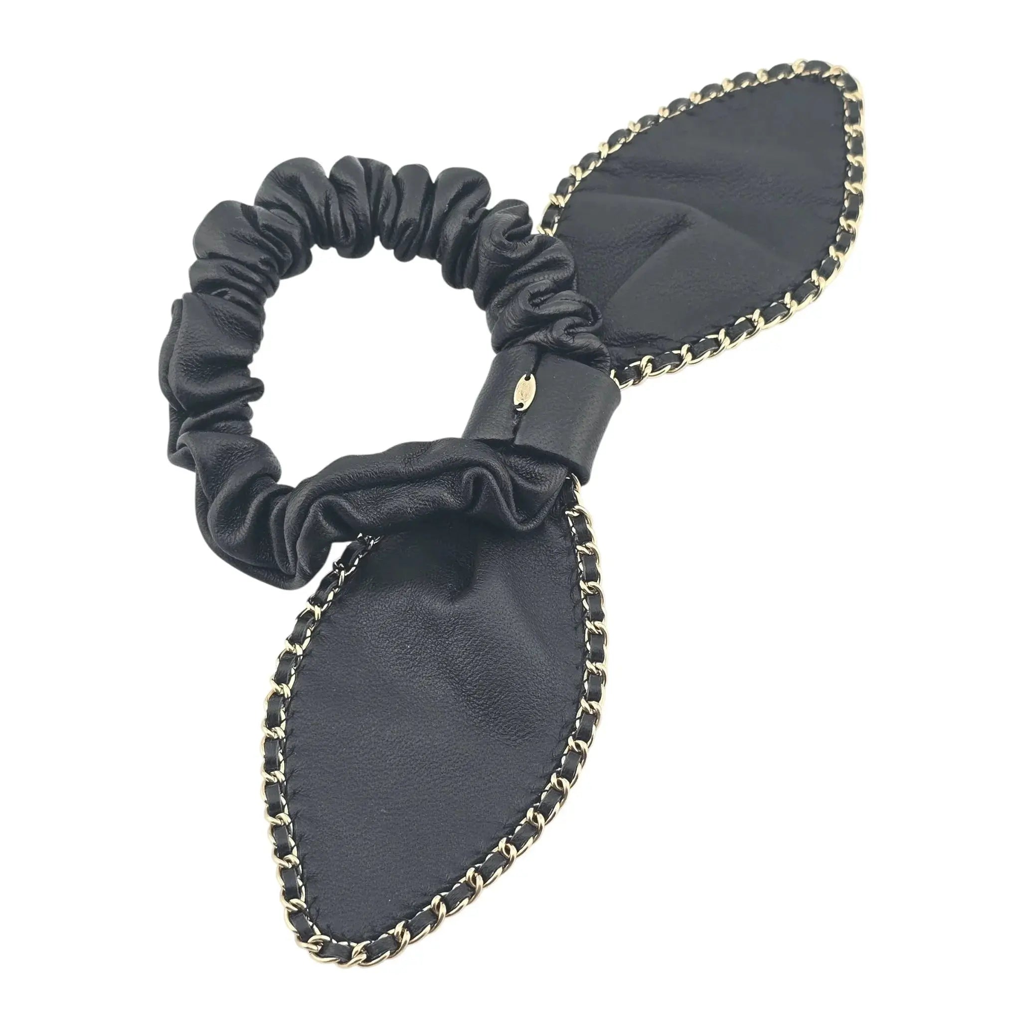 Chanel CC Lambskin Chain Hair Bow Tie Black Gold CHANEL
