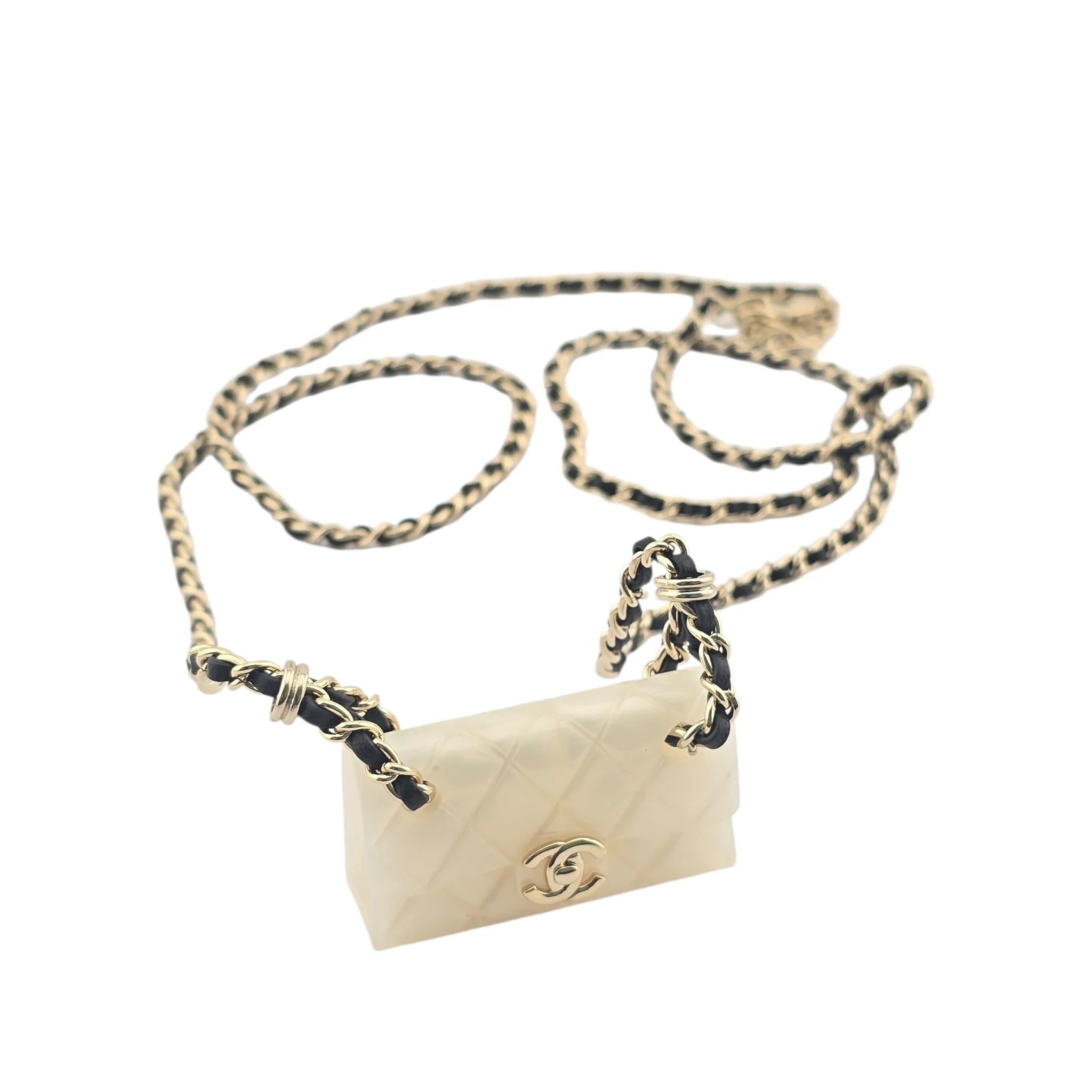 Chanel CC Matelasse White Resin Bag Necklace 2023 CHANEL
