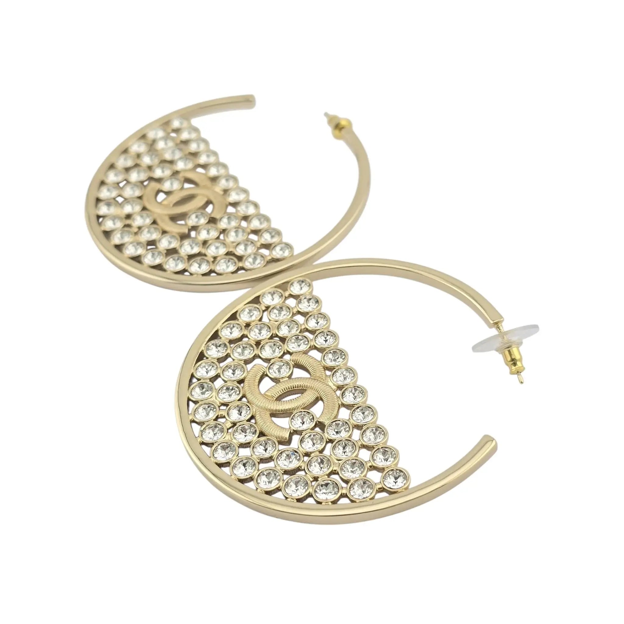 Chanel CC Crystal Gold Hoop Earrings SS23 CHANEL