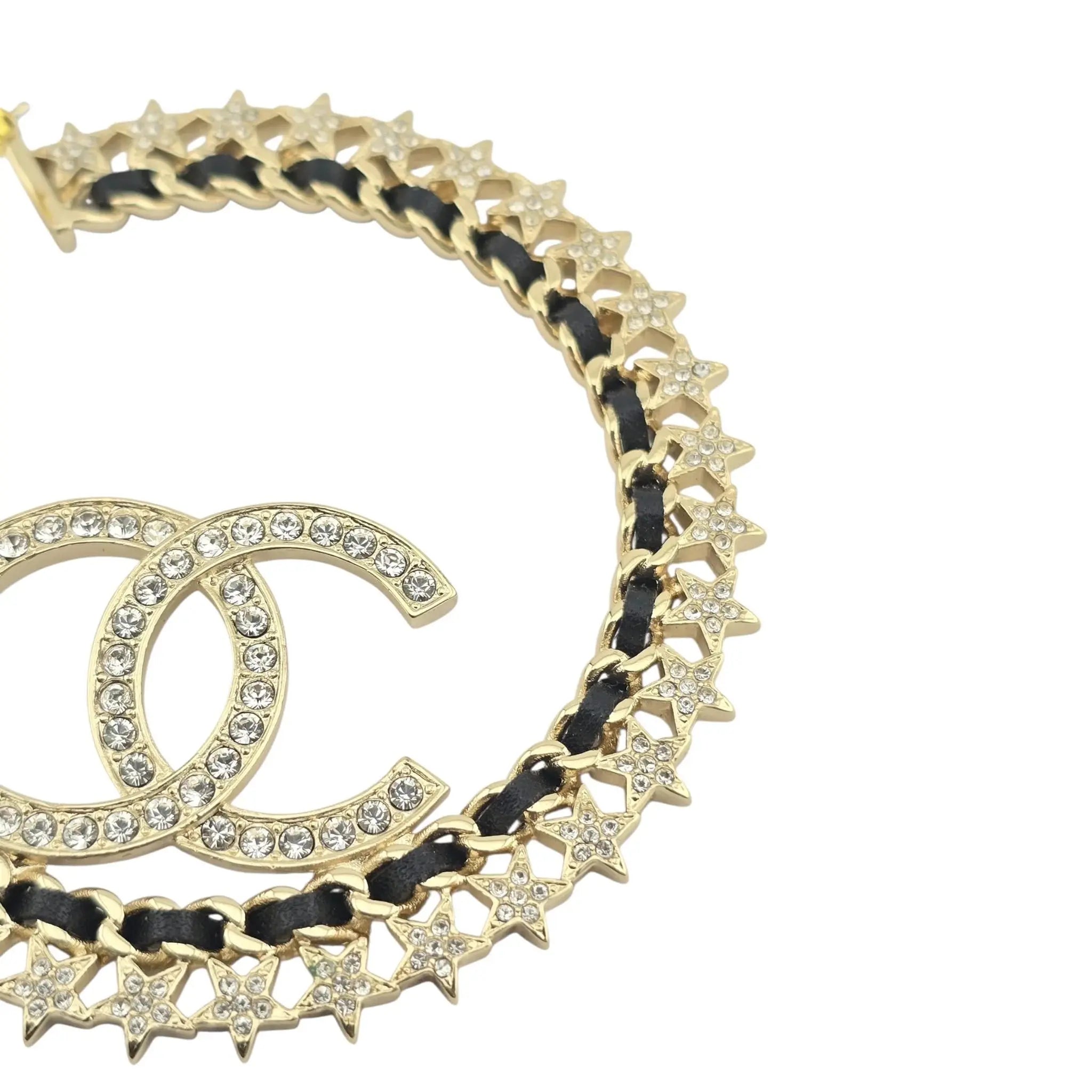Chanel CC Large Hoop Earrings Crystal/Leather CHANEL