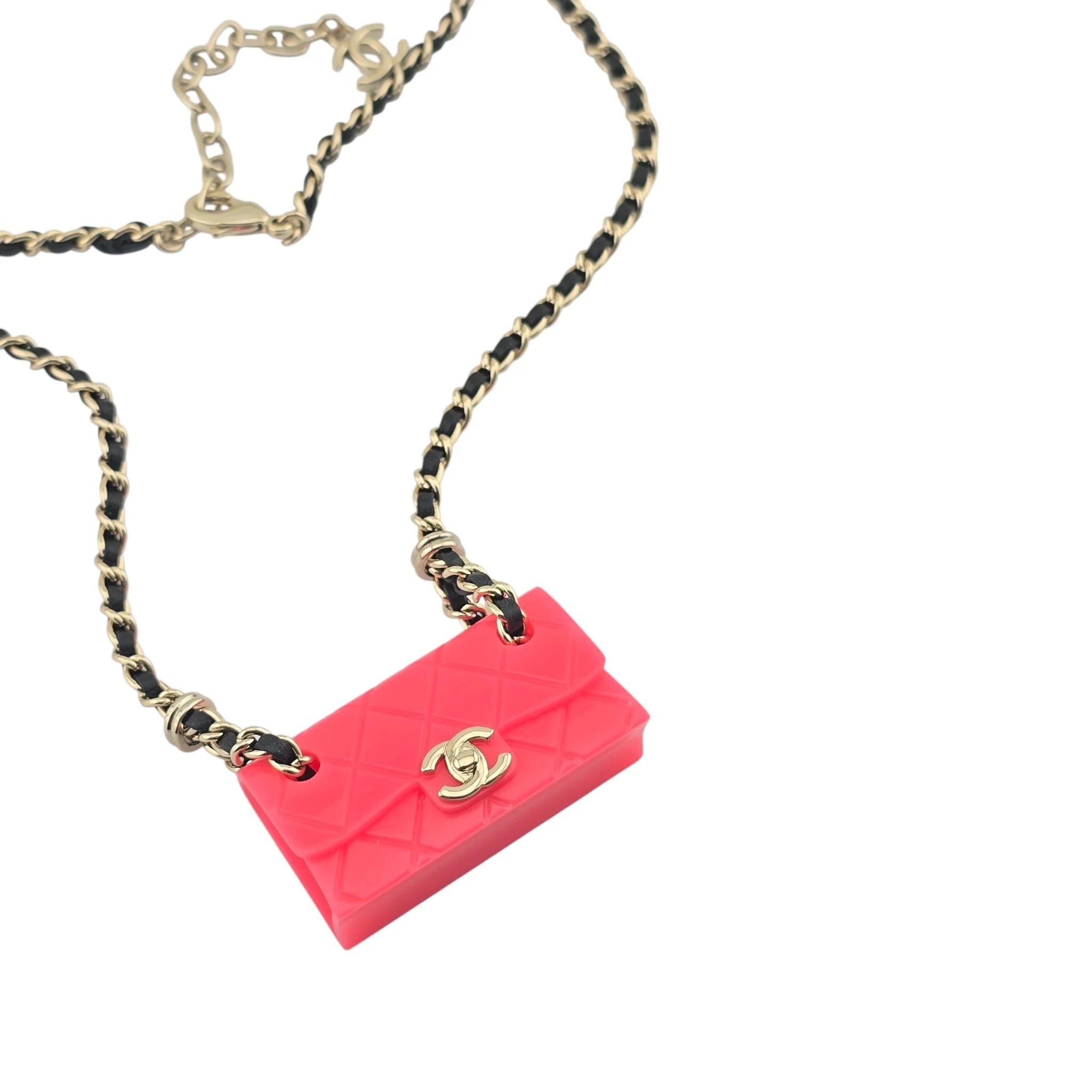 Chanel CC Matelasse Pink Resin Bag Necklace 2023 CHANEL