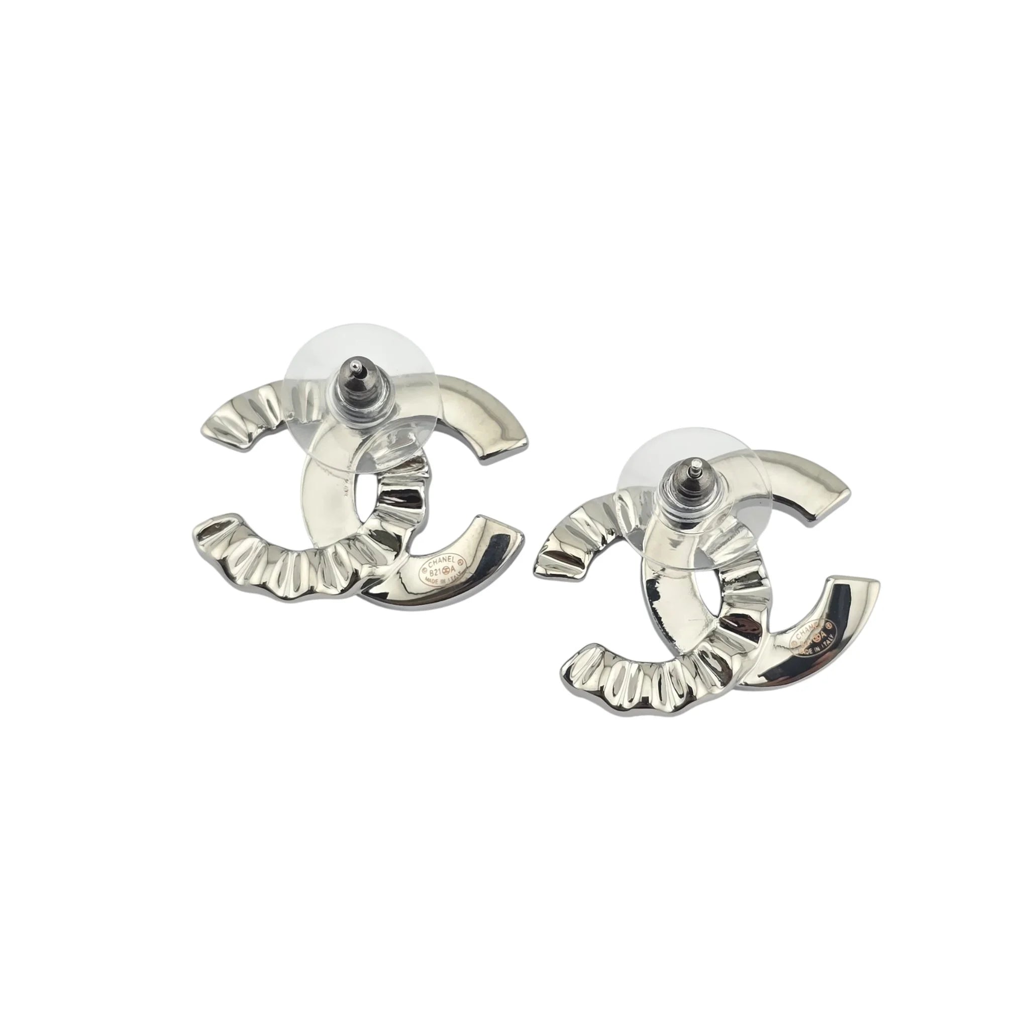 Chanel CC Crystal Earrings Silver 2021 CHANEL
