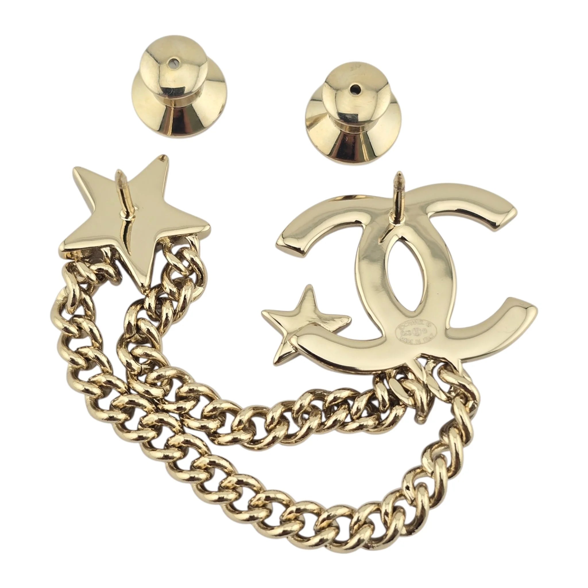 Chanel CC Crystal Chain Star Brooch Gold CHANEL