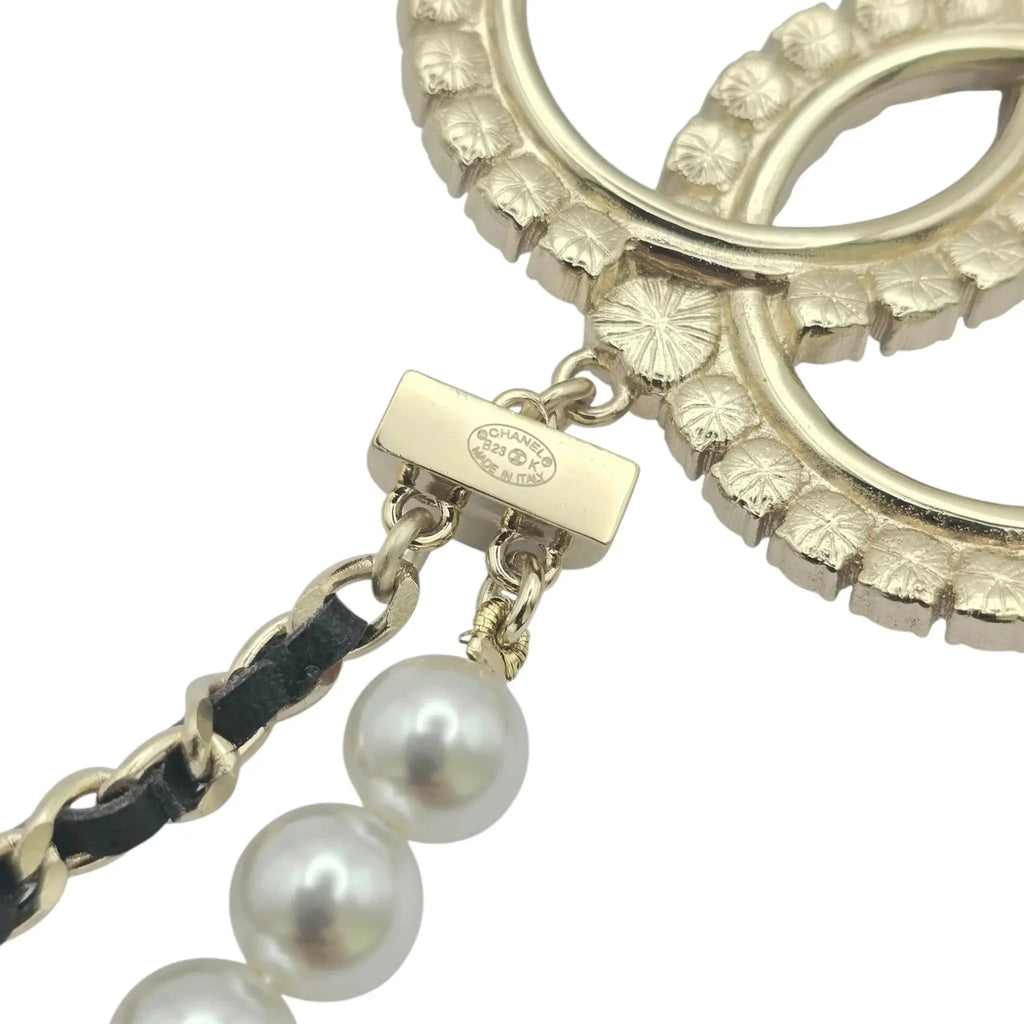 Chanel CC Long Faux Pearl Leather Necklace 2023 CHANEL