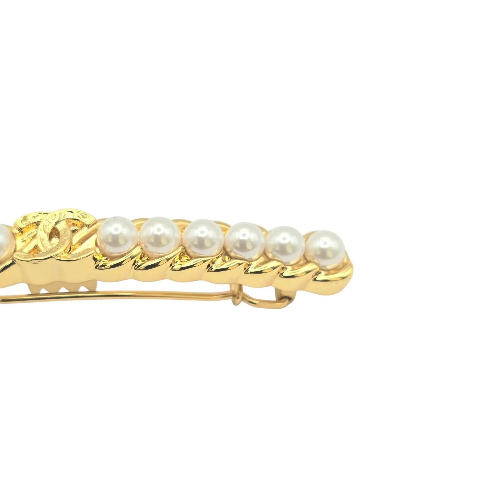 Chanel CC Faux Pearl Gold Hair Barrette Clip B23 CHANEL