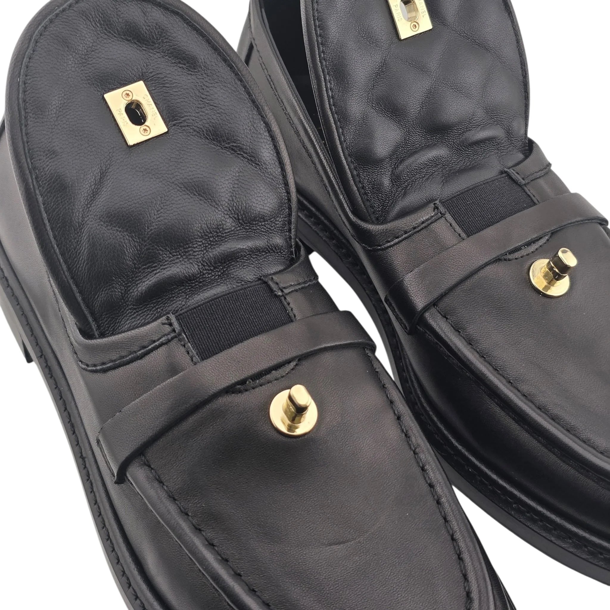 Chanel CC Lambskin Quilted Turnlock Loafers 39 Black CHANEL