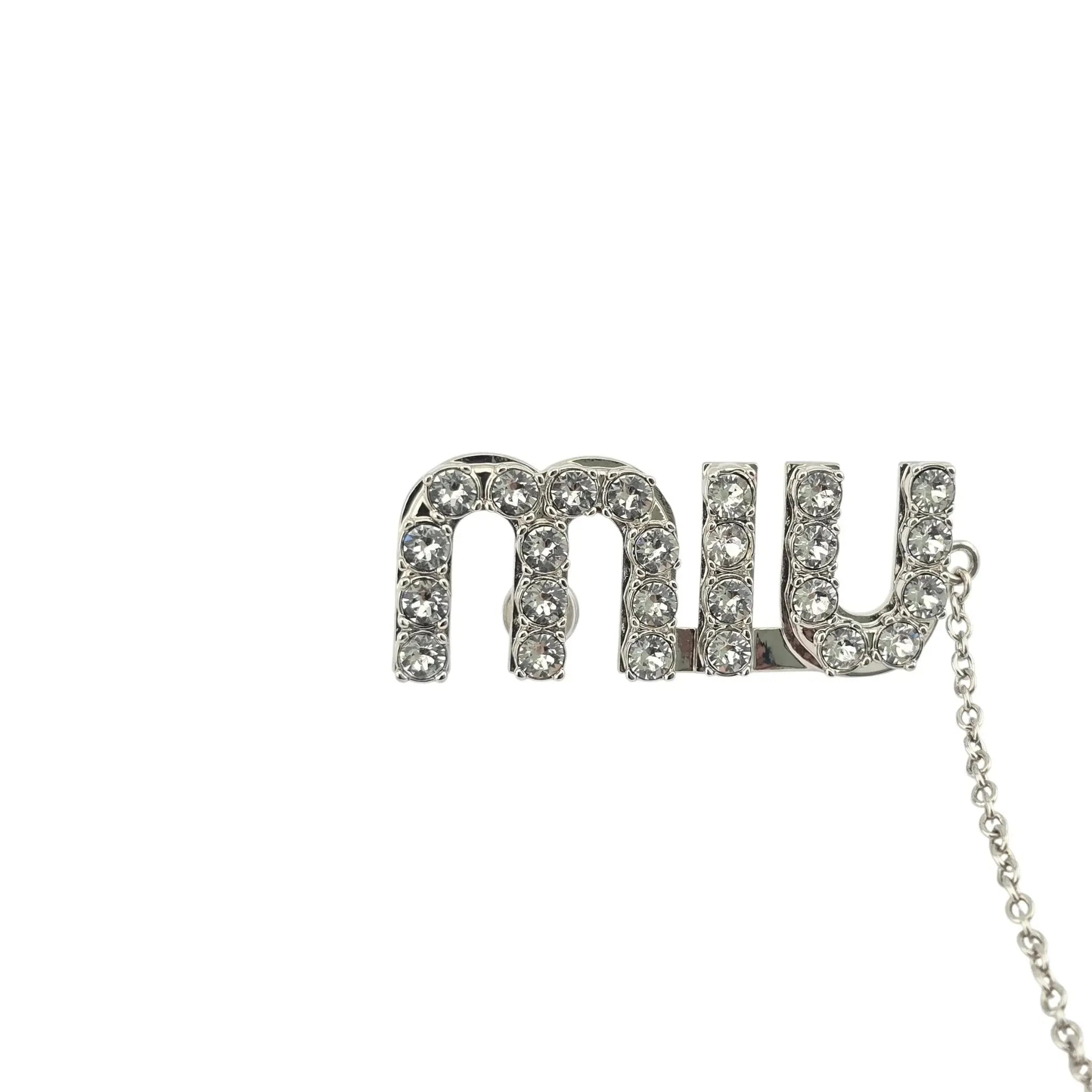 Miu Miu Logo Silver Crystal Drop Earrings MIU MIU