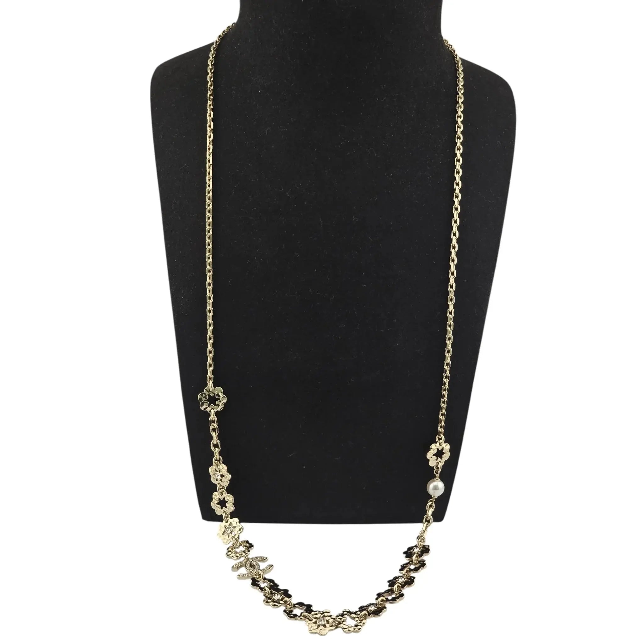 Chanel CC Long Necklace Gold Metal Floral Necklace 2025 CHANEL