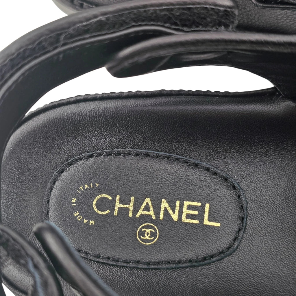Chanel CC Quilted Caviar Leather Black Dad Sandals CHANEL
