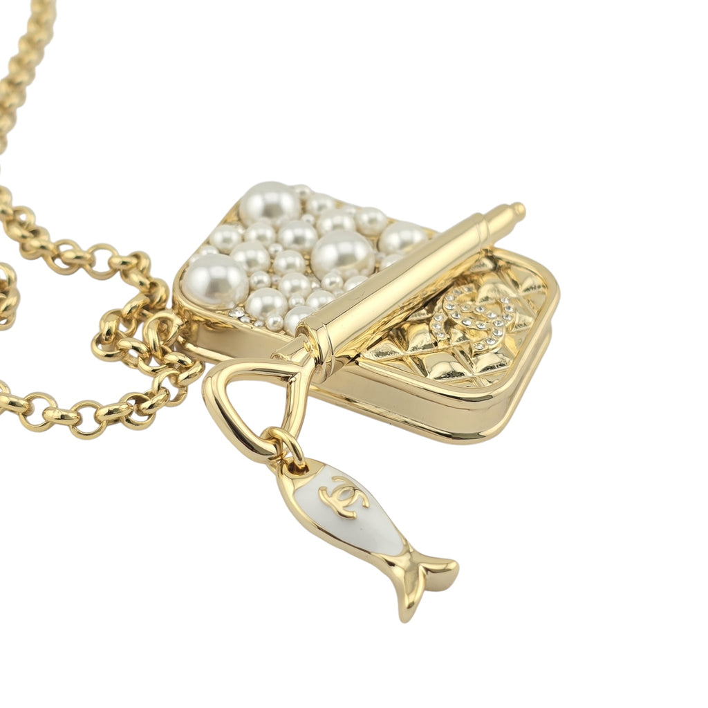 Chanel CC Gold Faux Pearl Tin Necklace 2025 CHANEL