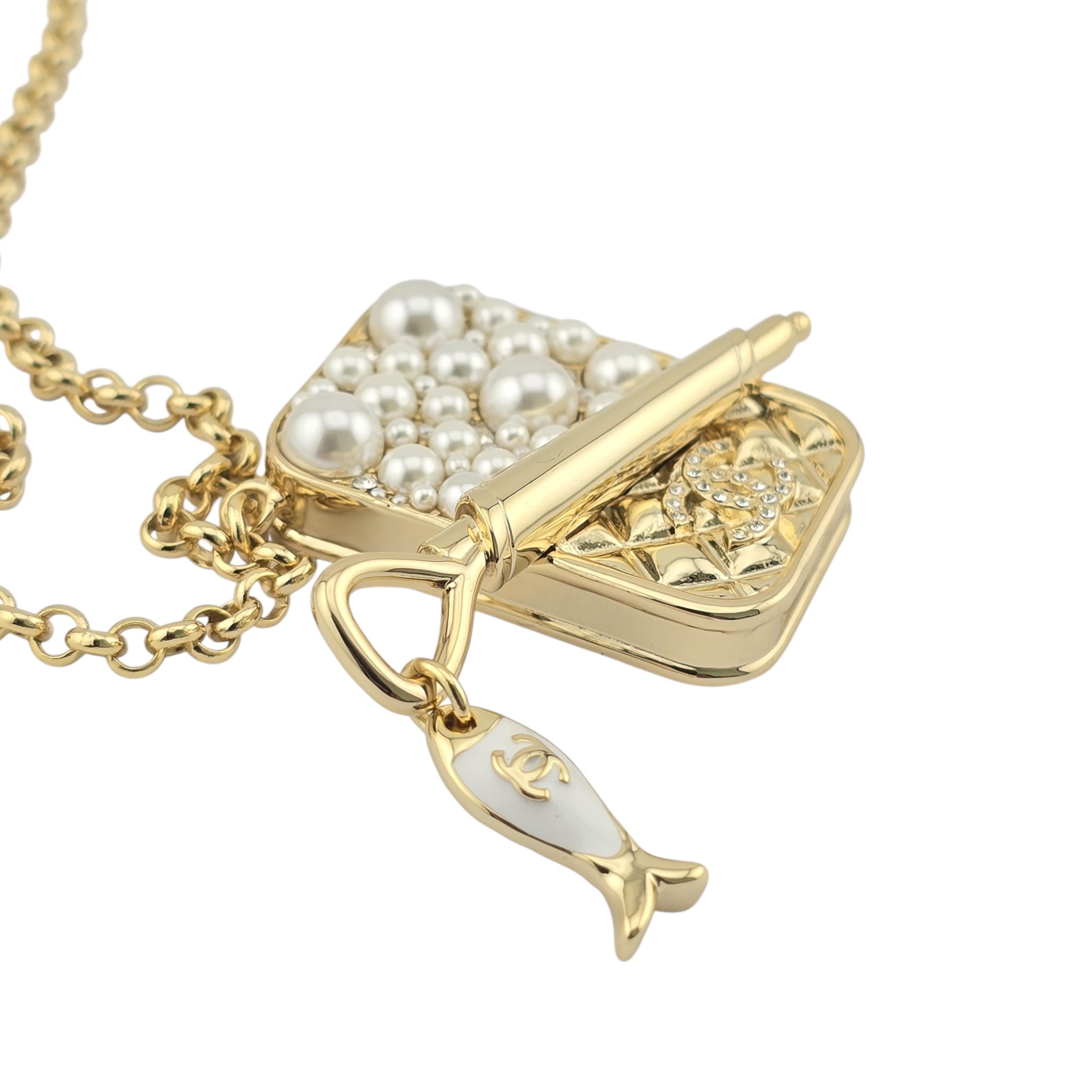 Chanel CC Gold Faux Pearl Tin Necklace 2025 CHANEL