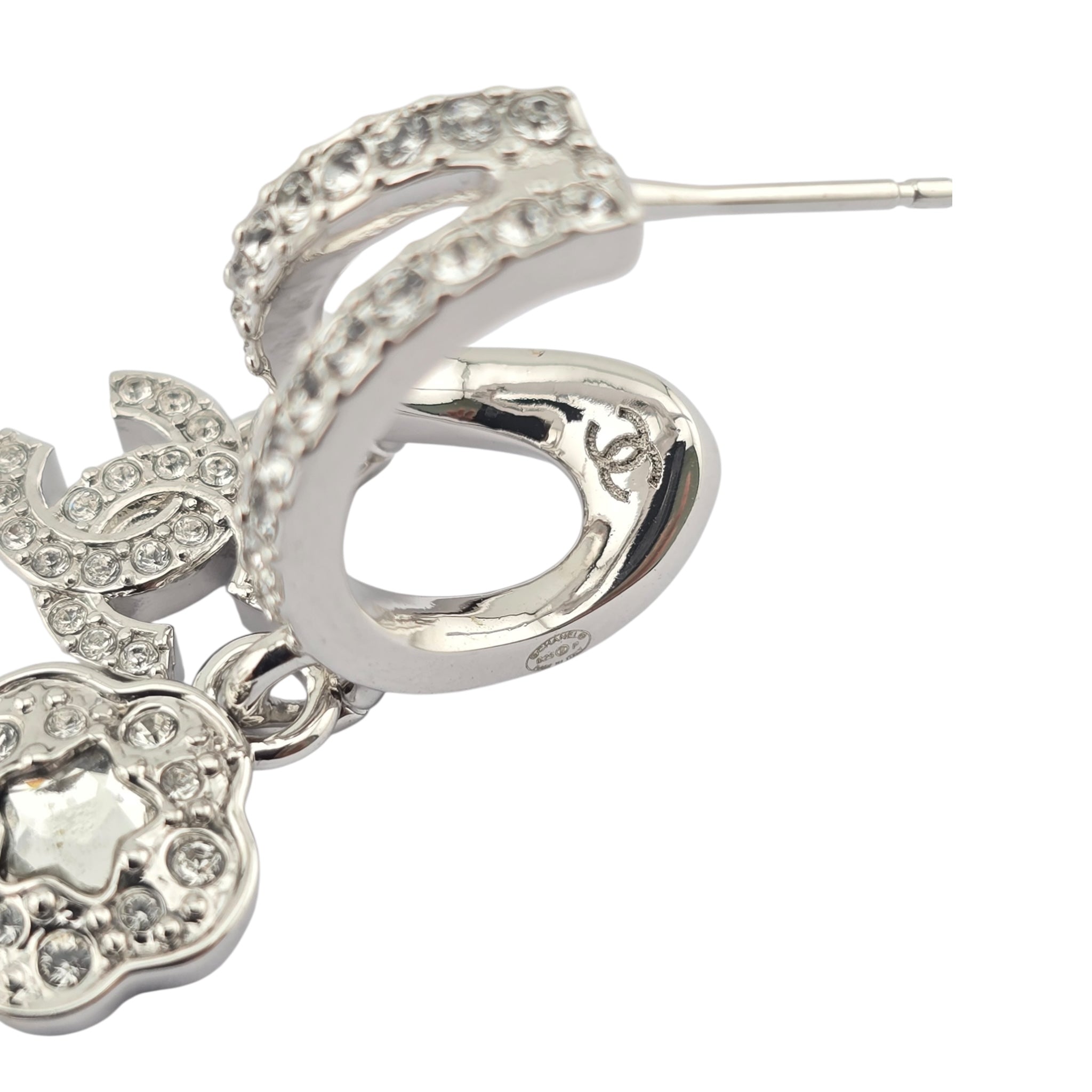 Chanel CC Silver Crystal Hoop Pendant Earrings 2025 CHANEL