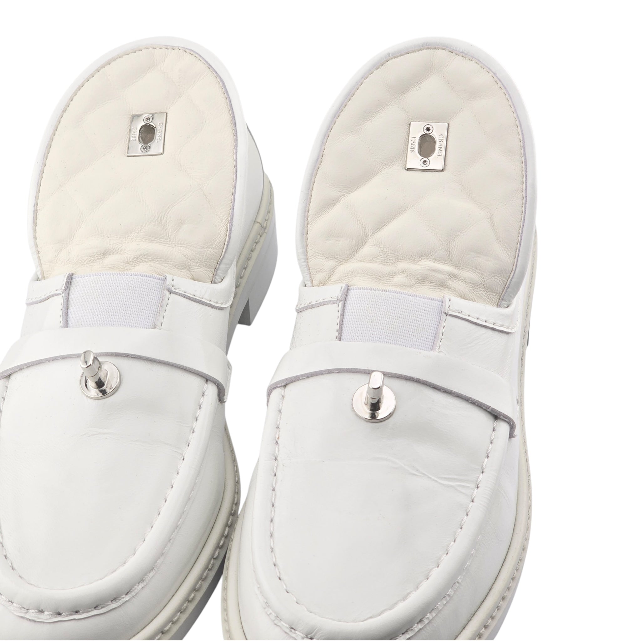 Chanel CC Lambskin Quilted Turnlock Patent Loafers 