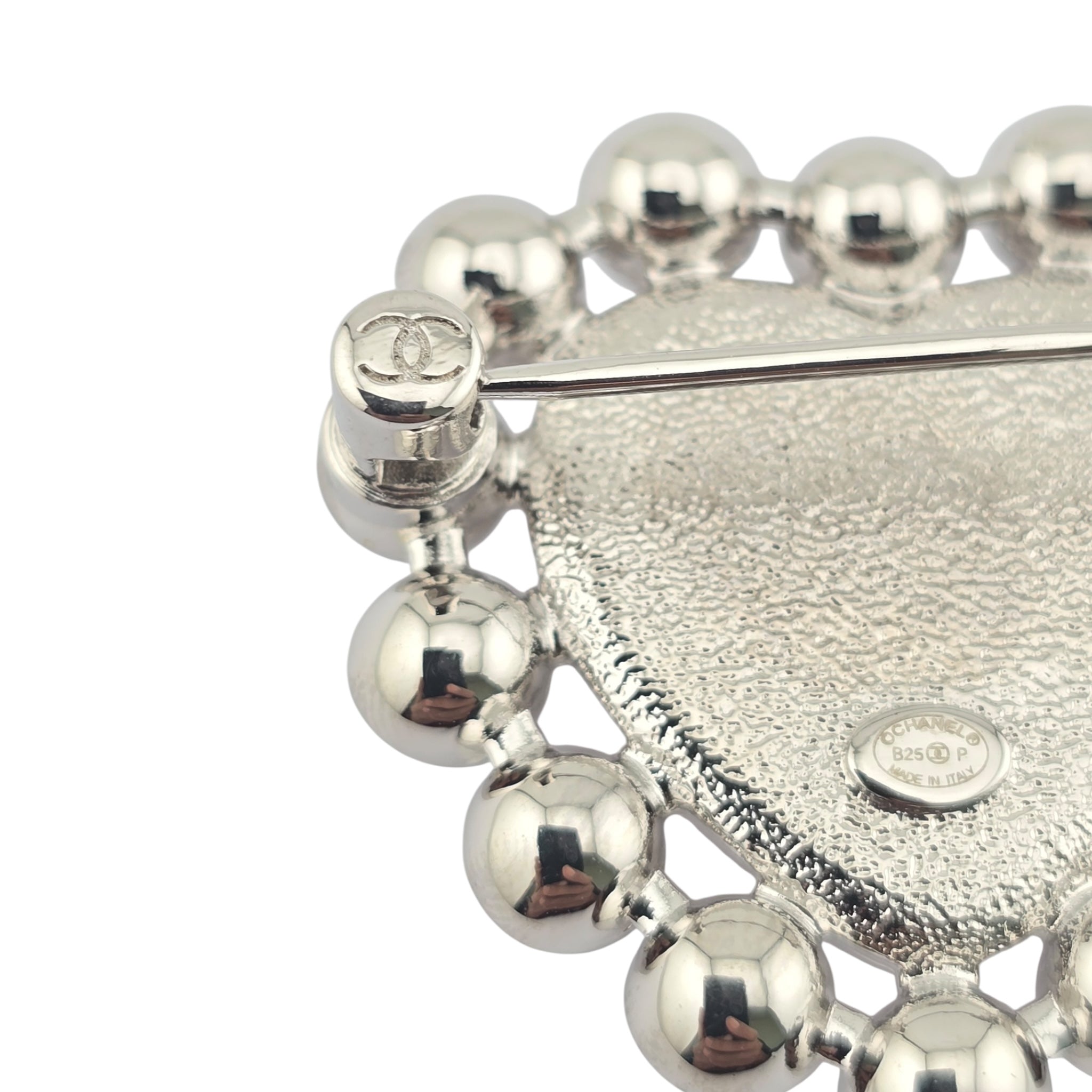 Chanel CC Silver Pink Heart Crystal Faux Pearl Brooch 2025 CHANEL