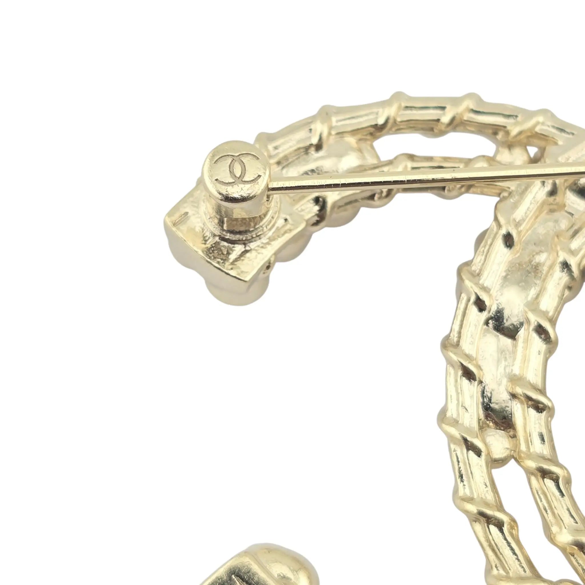 Chanel CC Metal Crystal Camellia Brooch Light Gold CHANEL