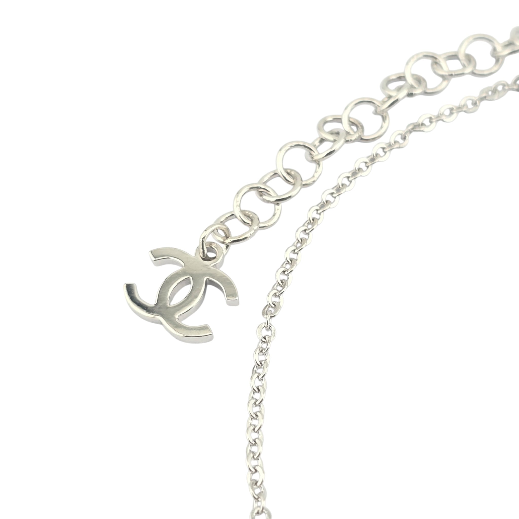 Chanel CC Crystal Heart Silver Necklace