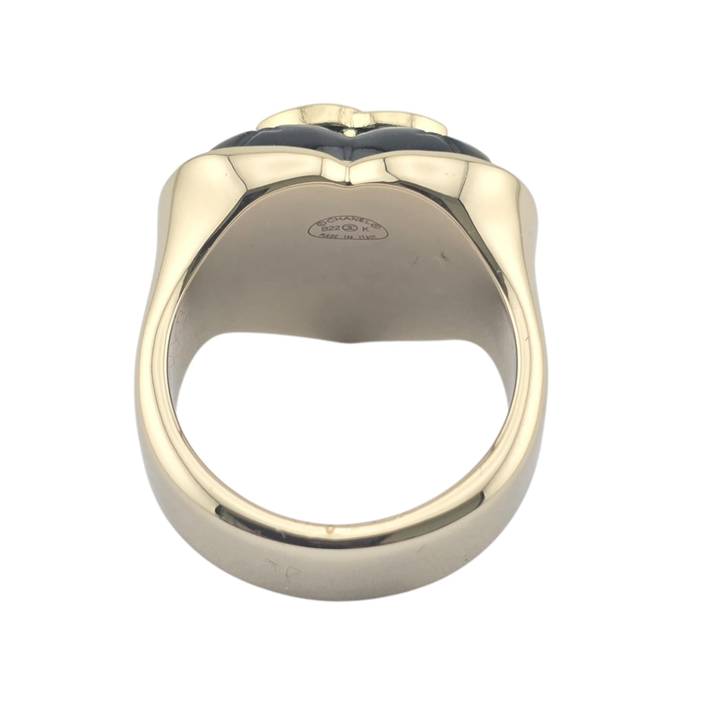 Chanel CC Resin Quilted Heart Ring Gold Black CHANEL