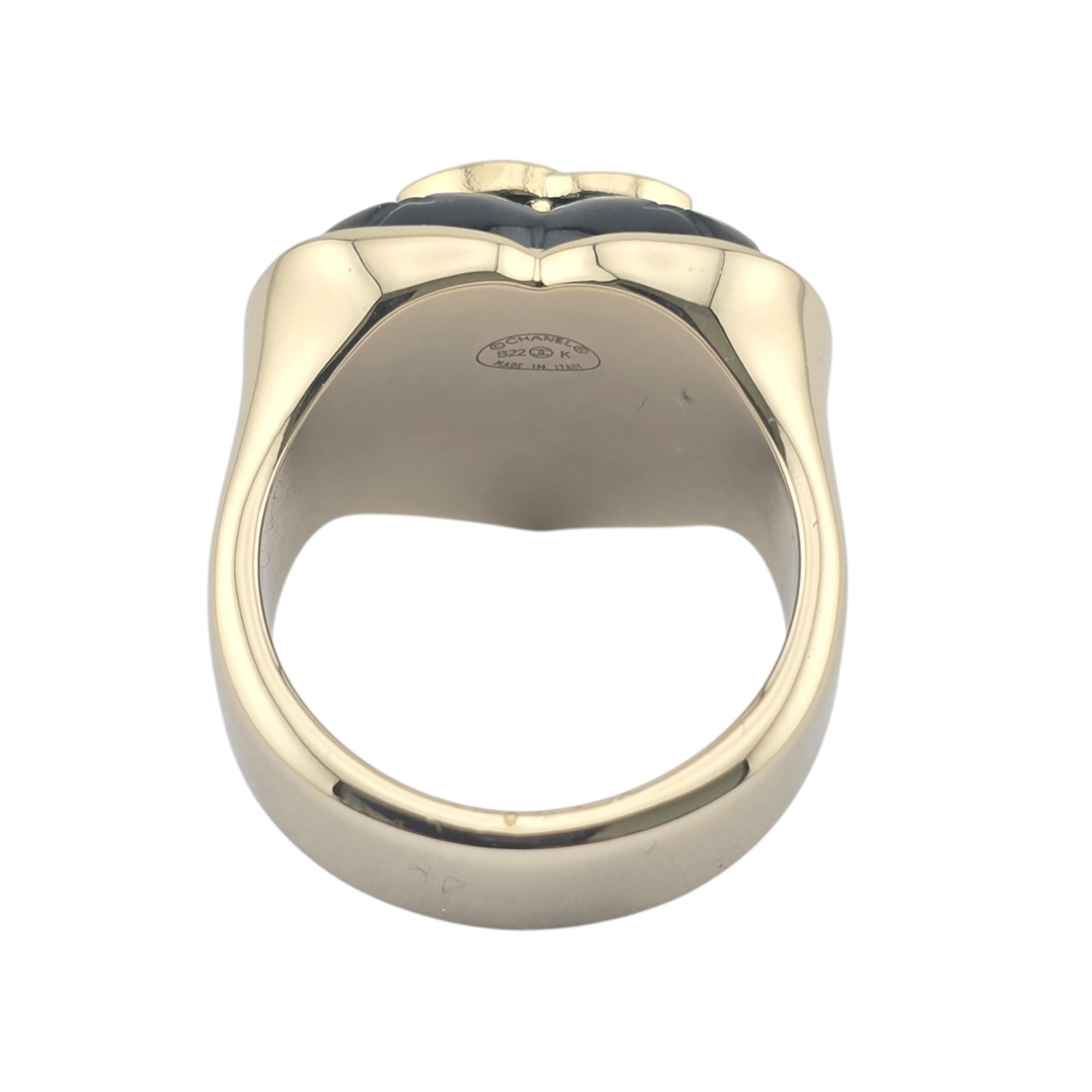 Chanel CC Resin Quilted Heart Ring Gold Black CHANEL