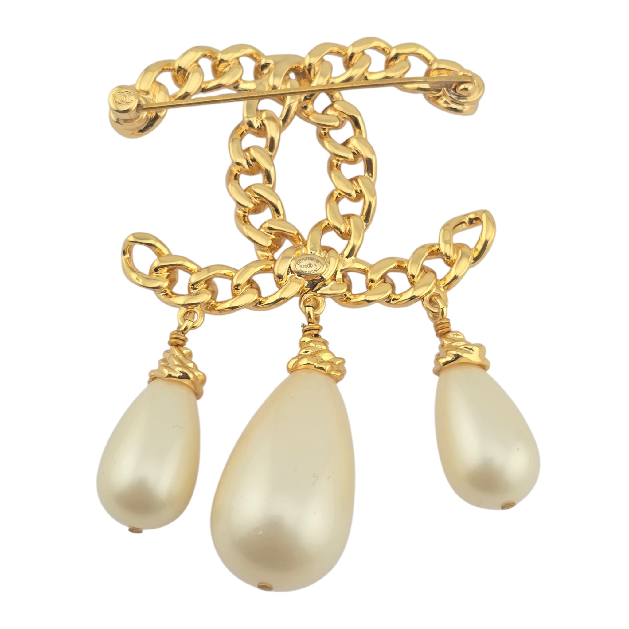 Chanel CC Gold Faux Pearl Brooch B20 K