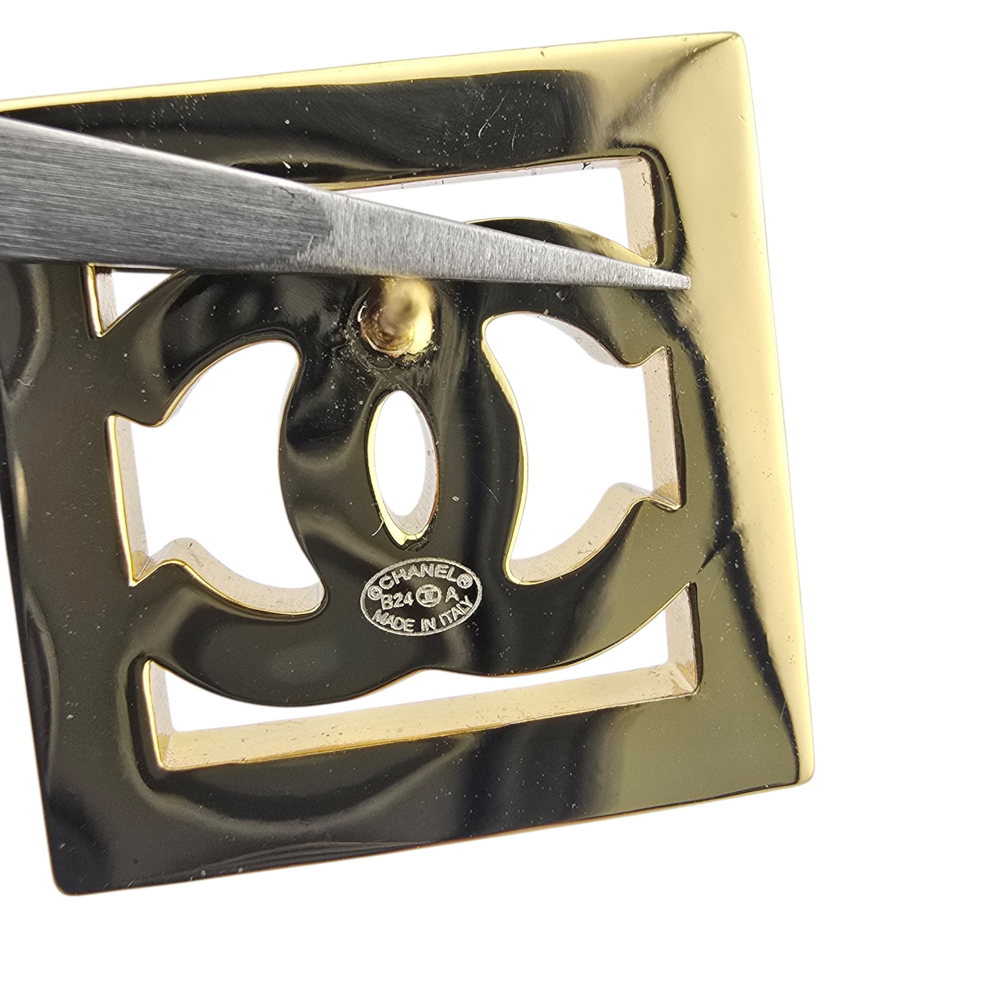 Chanel CC Square Gold White Earrings