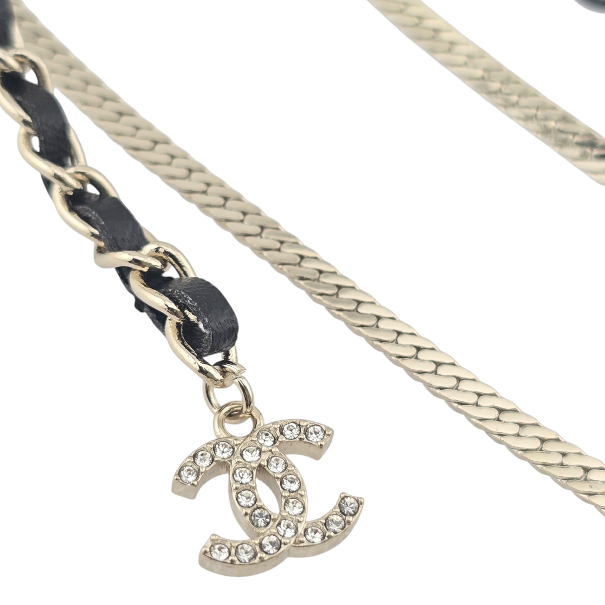 Chanel CC Leather Gold Crystal Earrings 2022
