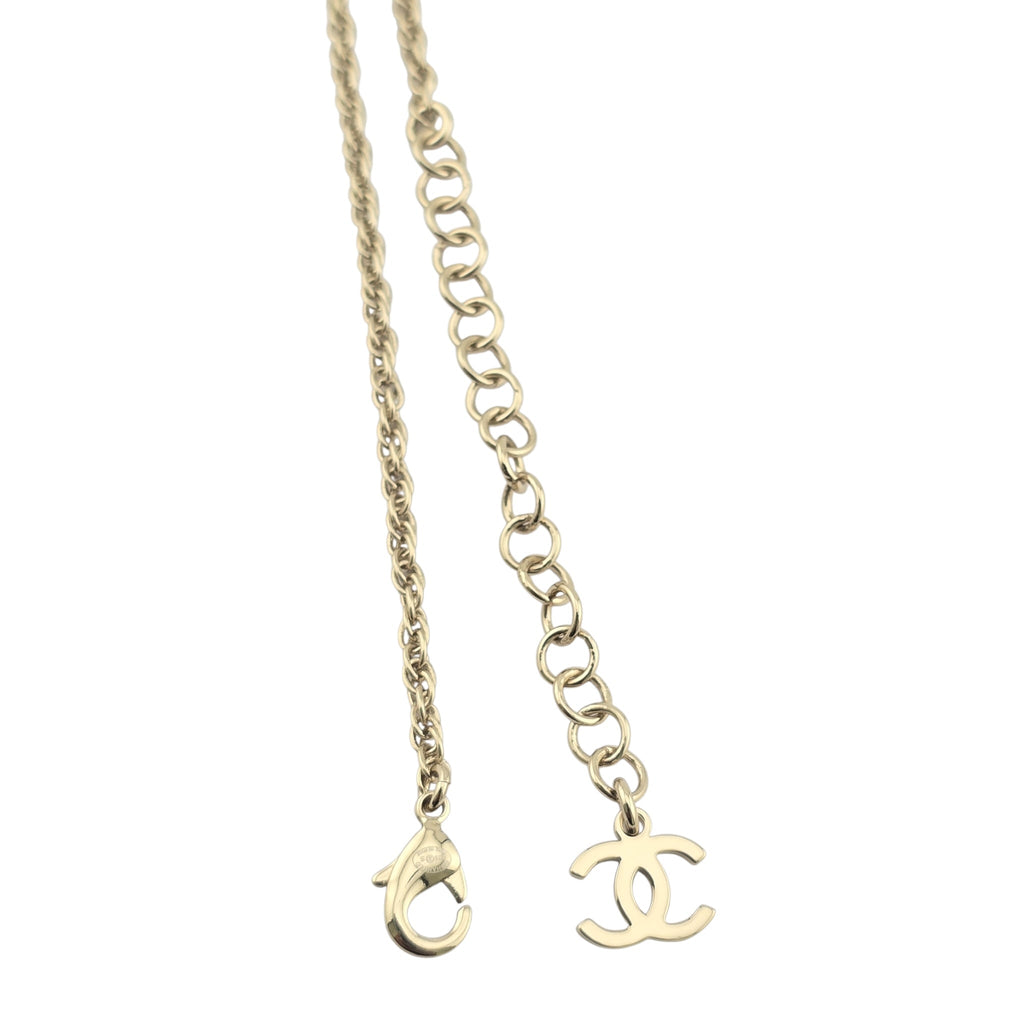 Chanel CC Metal Crystal Link Pendant Necklace Gold 2025 CHANEL