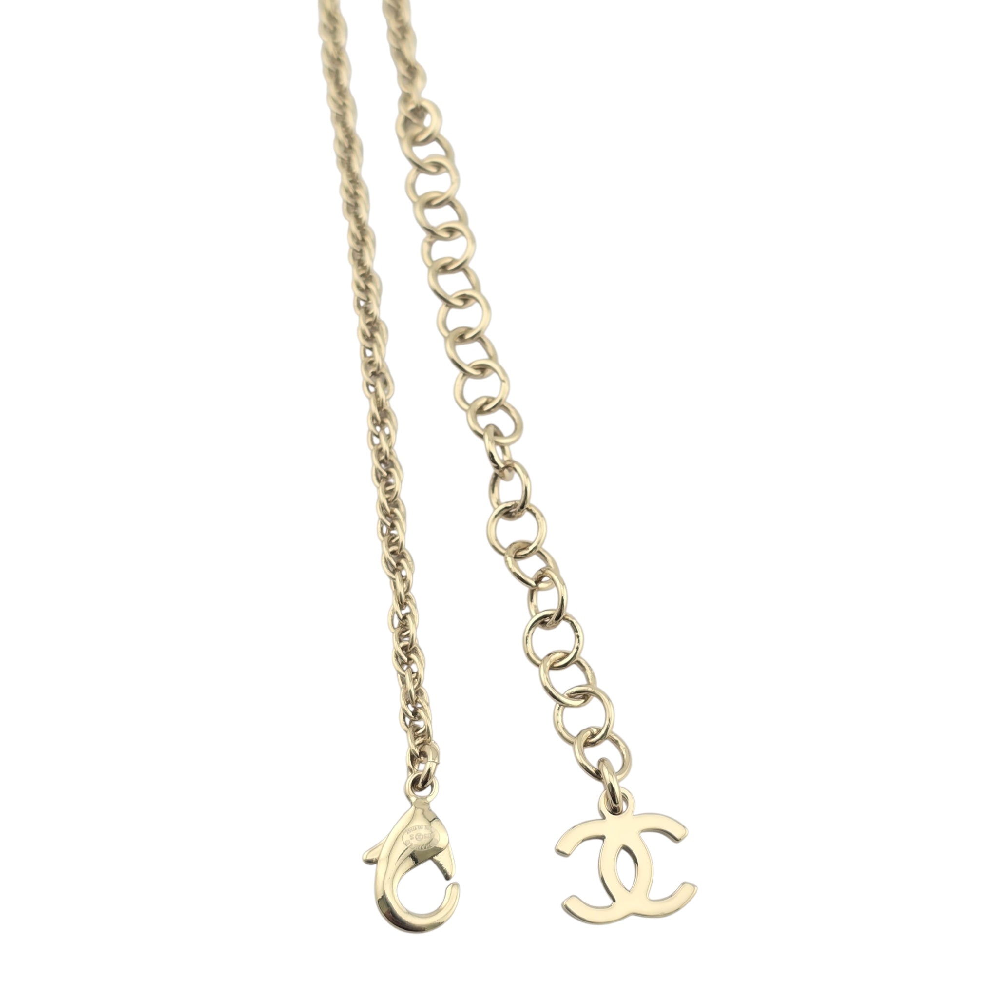 Chanel CC Metal Crystal Link Pendant Necklace Gold 2025 CHANEL