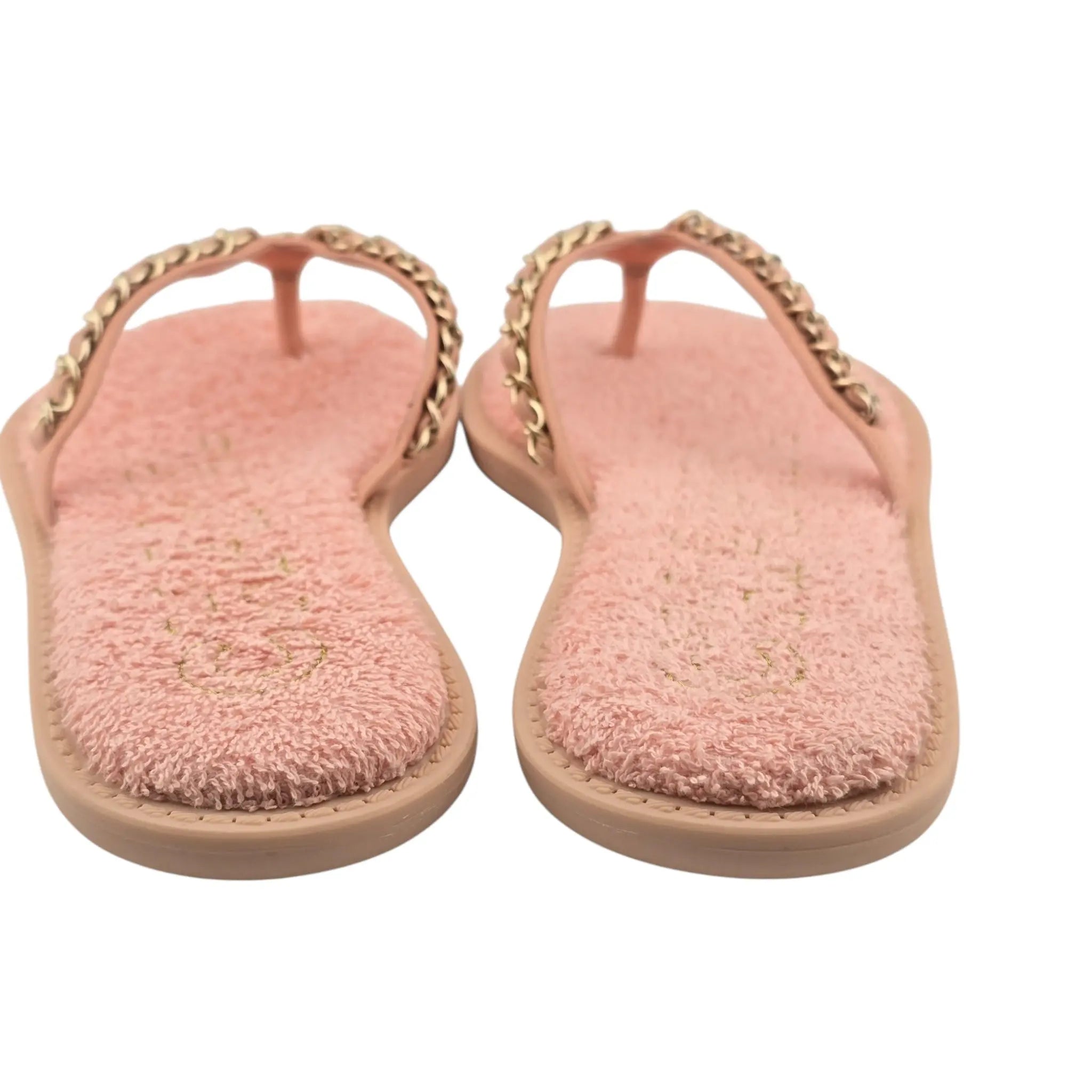 Chanel CC Calfskin Chain Thong Pink Sandals 39 UK6 CHANEL