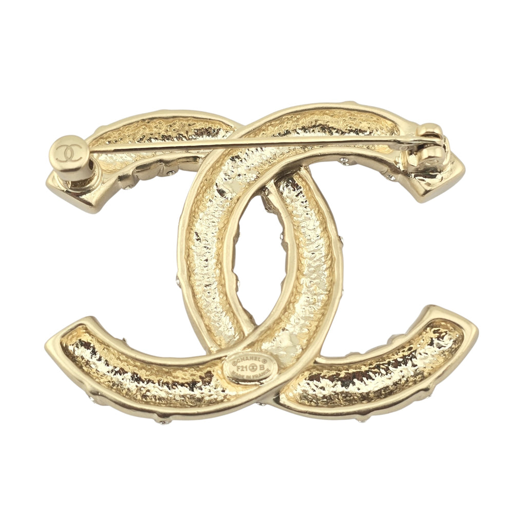 Chanel Crystal CC Logo Brooch Gold 2021