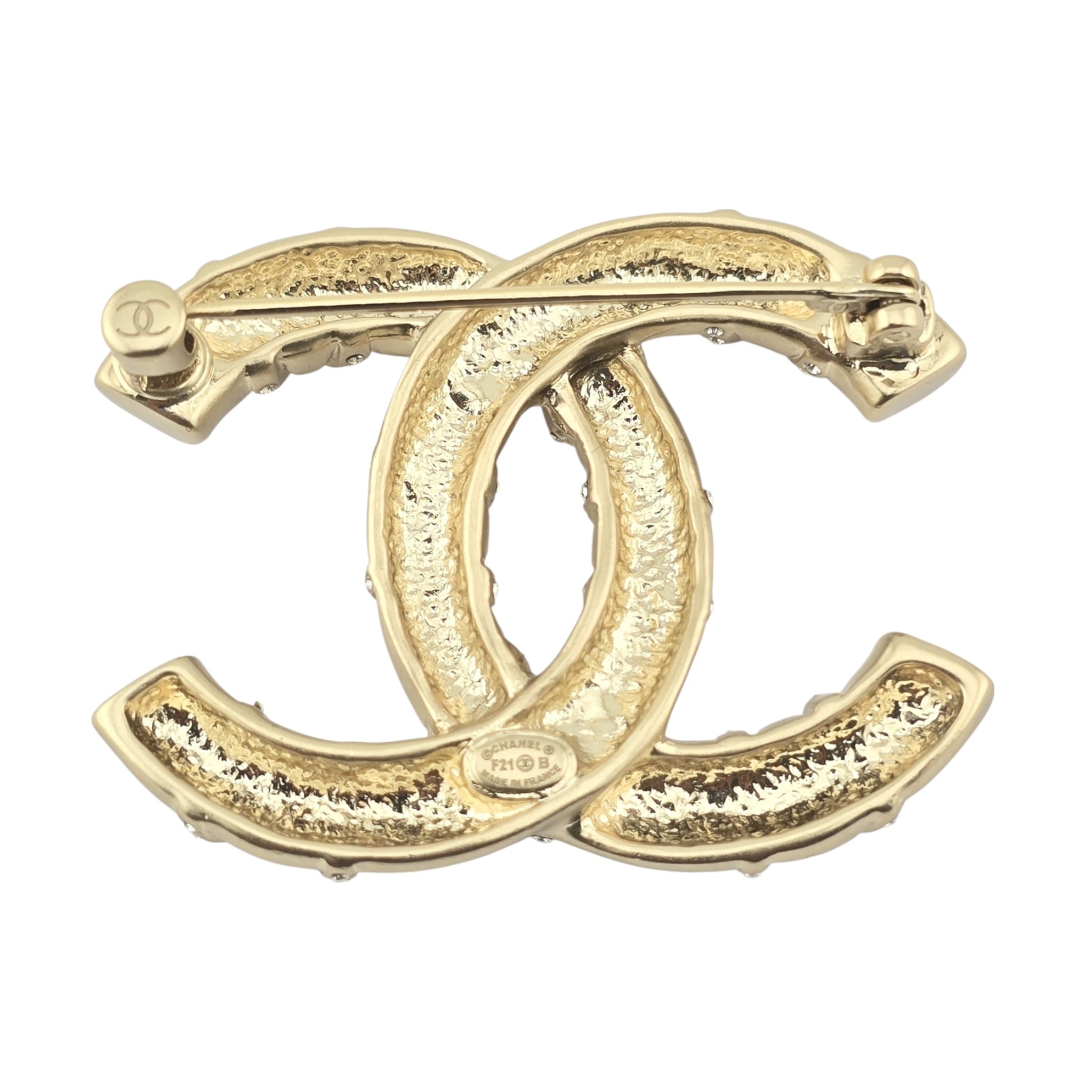 Chanel Crystal CC Logo Brooch Gold 2021