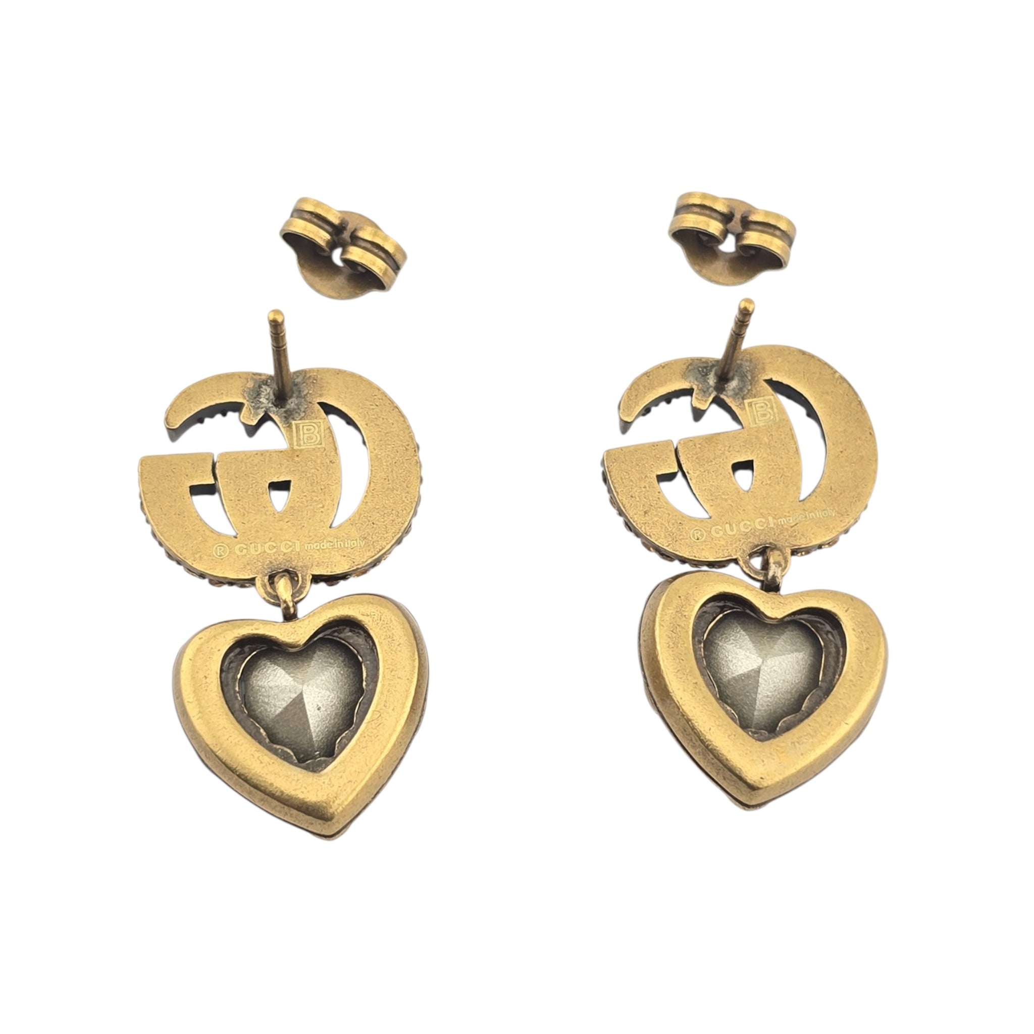GUCCI GG Yellow Heart Crystal Drop Earrings