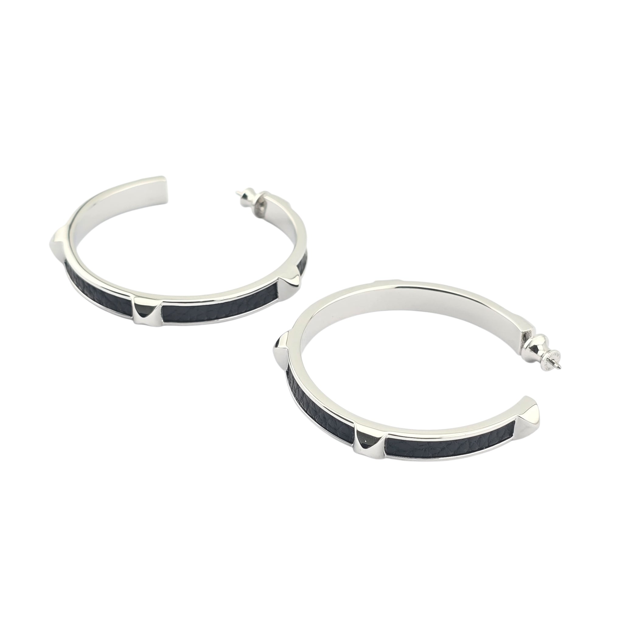 Hermes Athena Large Black Silver Earrings