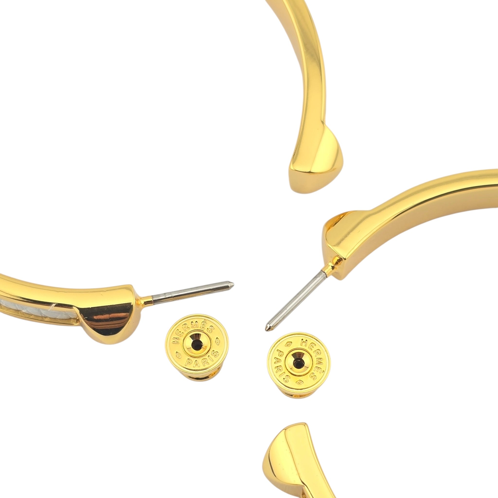 Hermes Athena Large White Gold Earrings