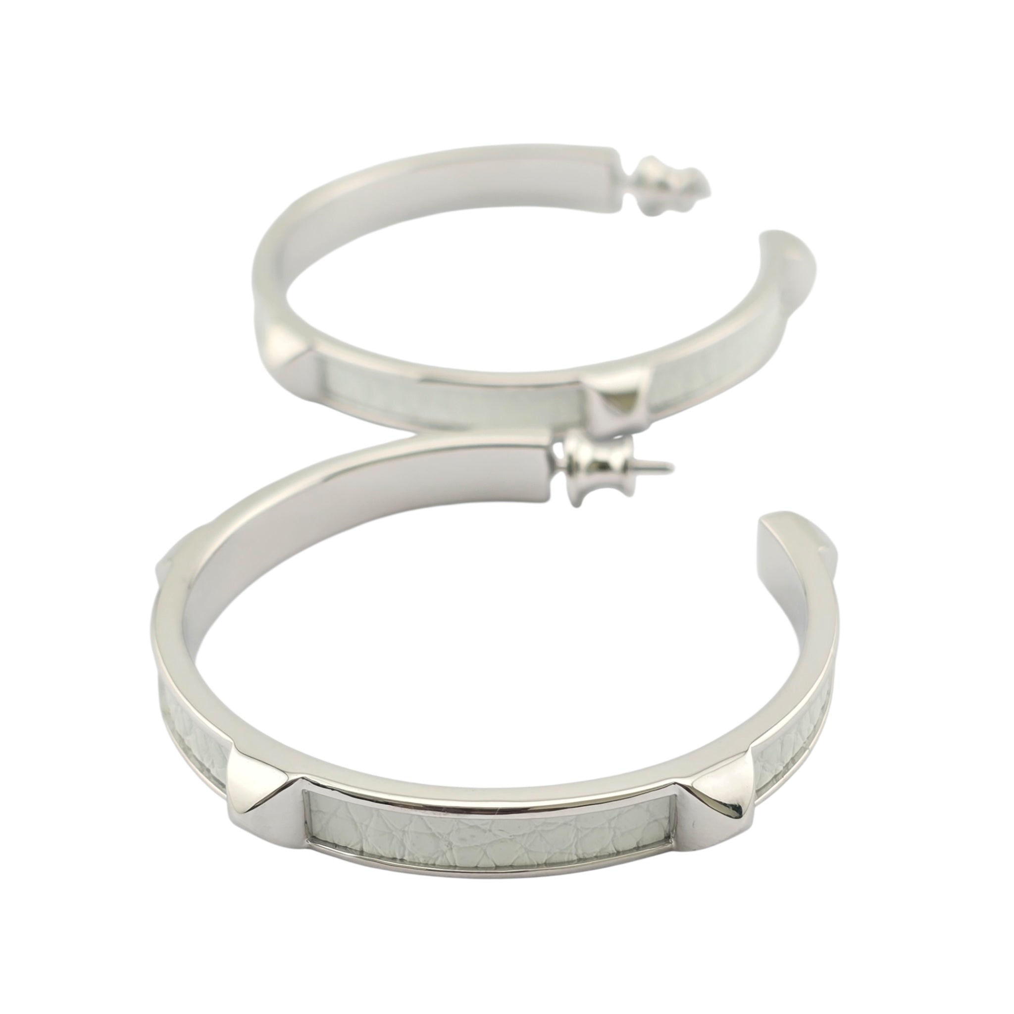 Hermes Athena Large White Silver Earrings