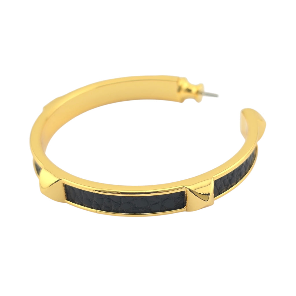 Hermes Athena Large Black Gold Earrings