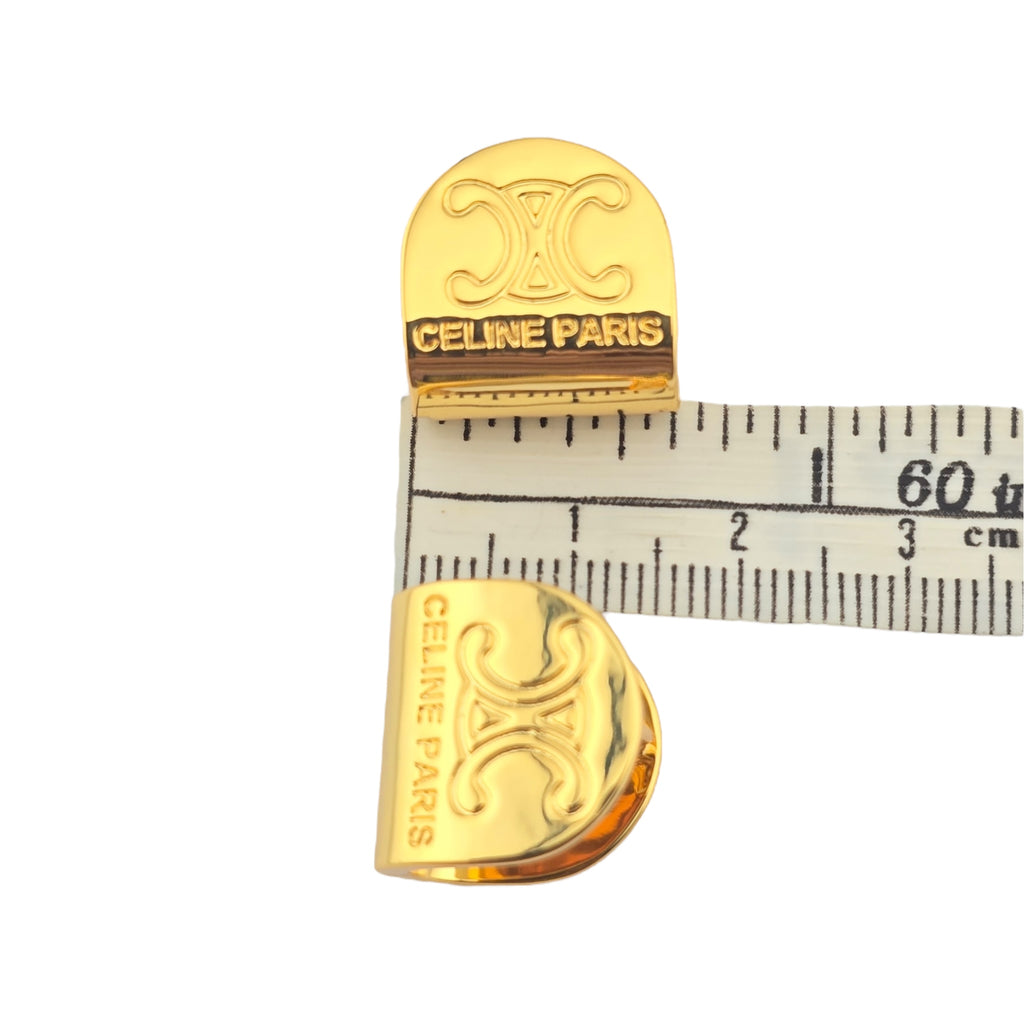Celine Gold Metal Logo Earrings
