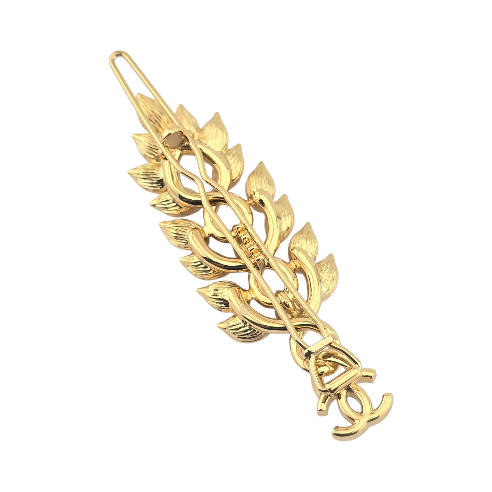 Chanel CC Gold Crystal Leaf Hair Pin 2022