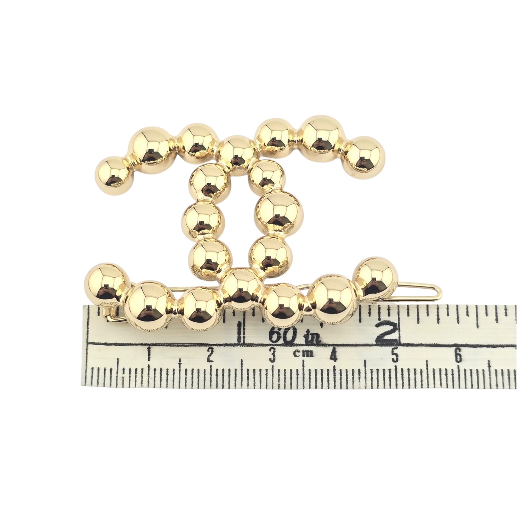 Chanel CC Metal Beaded Hair Clip Gold