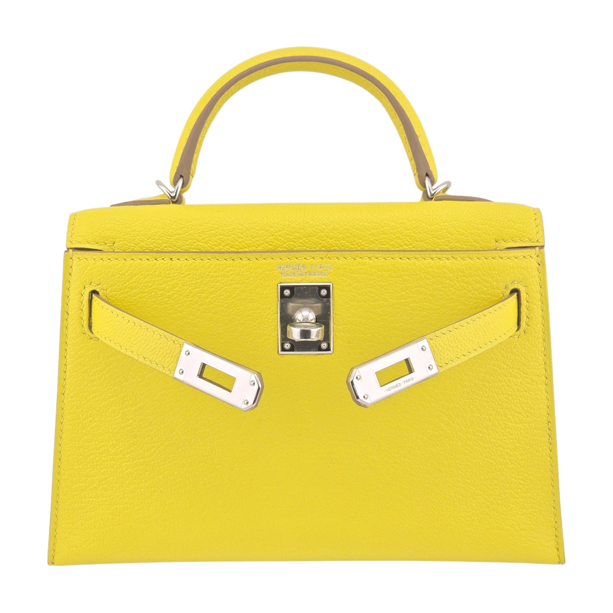 Hermes Mini Kelly II Chèvre Lime Palladium Hardware Bag