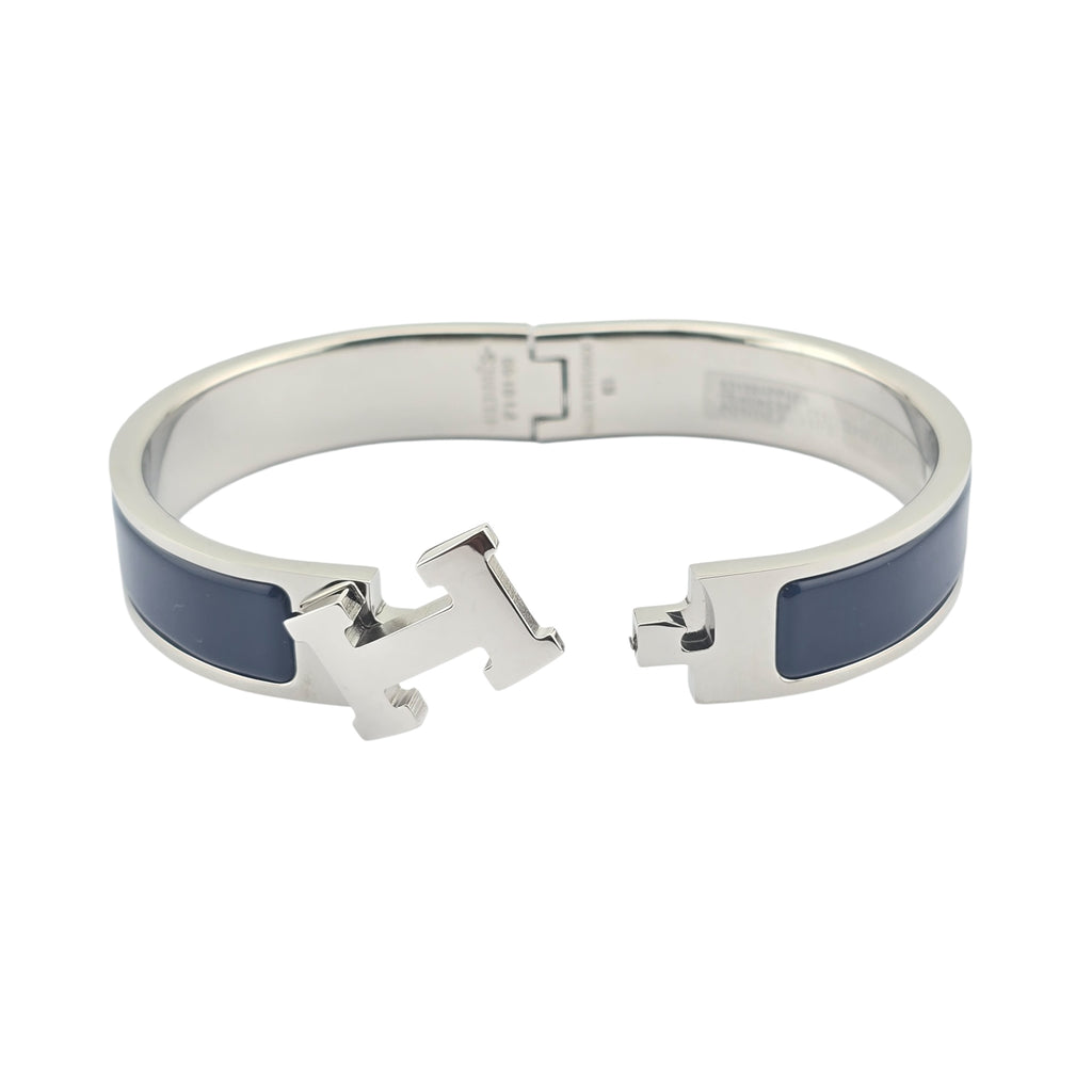 Hermes Clic H Bracelet Navy Blue Palladium GM