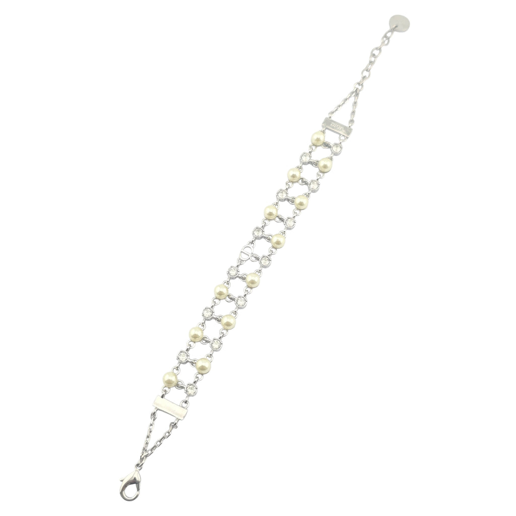Christian Dior Silver Crystal Faux Pearls Bracelet